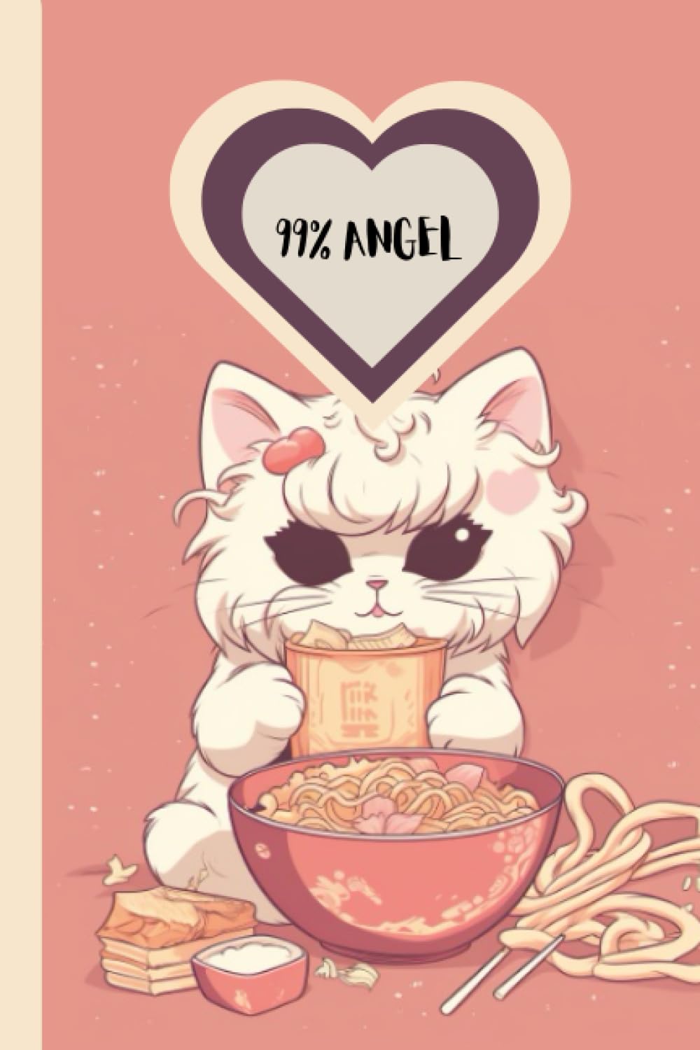 Cute cat notebook: Y2K aesthetic, cute cat eating noodles, 99% angel