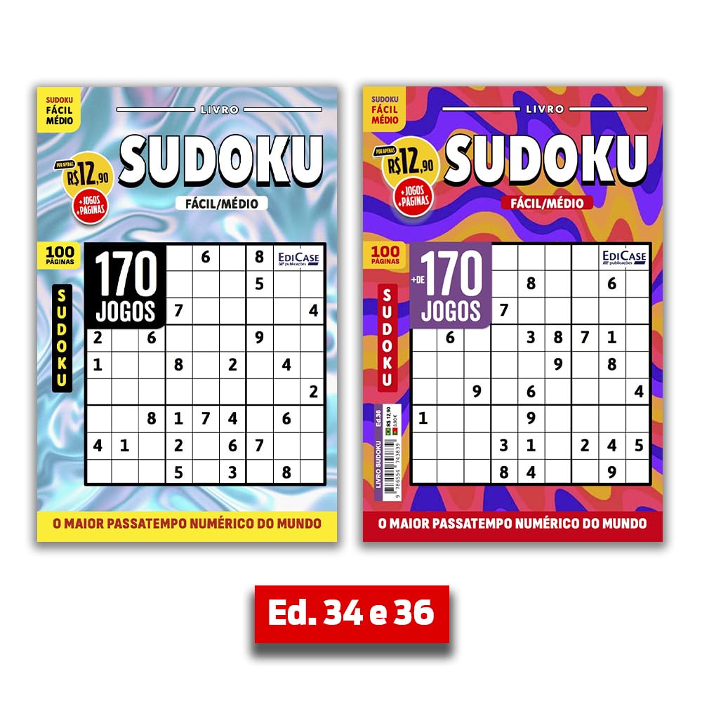 Kit 2 Livros Sudoku ed.01- Fácil/Médio 34 e 36: 200 páginas - O maior passatempo numérico do mundo baixar o livro de graça
