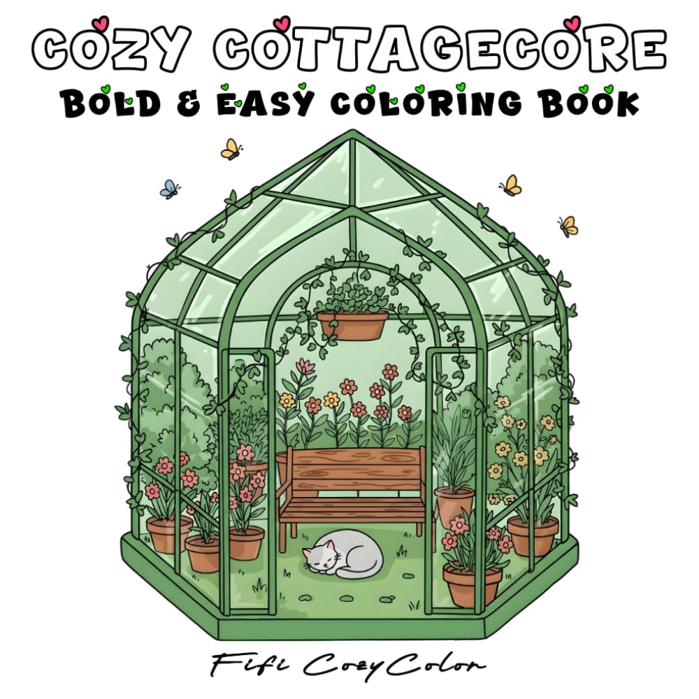 ler totalmente Cozy Cottagecore Bold and Easy Coloring Book: Relaxing Coloring Pages with 50 Beautiful Designs of Charming Cottages, Lush Greenery, Vintage Bicycles,... Easy Style for Stress Relief and Creativity