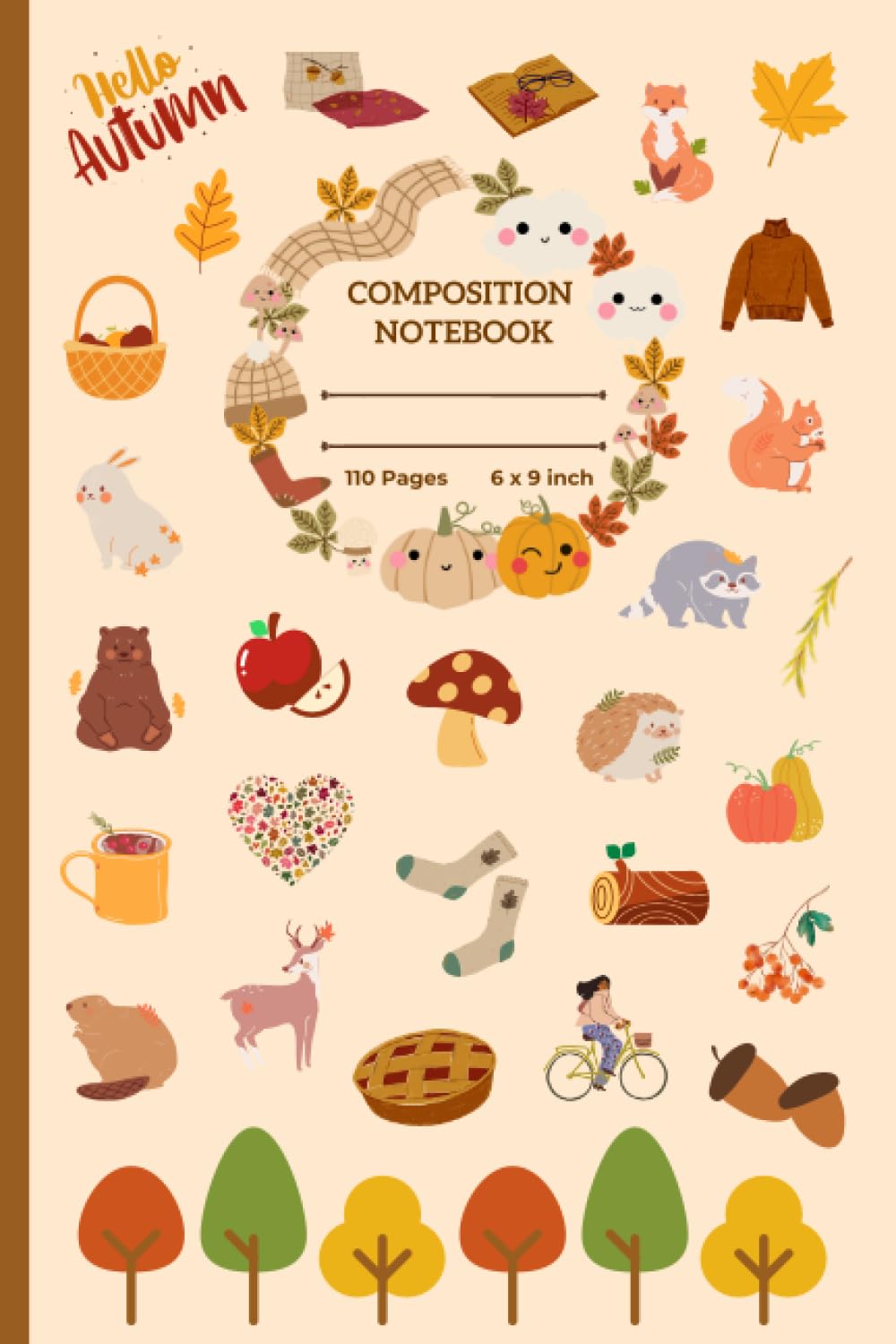 ler totalmente Seasonal Composition Notebook: Fall autumn theme, maple leaves, pumpkin pies, harvest time, brown and orange scenery | Size 6” x 9” | 120 pages