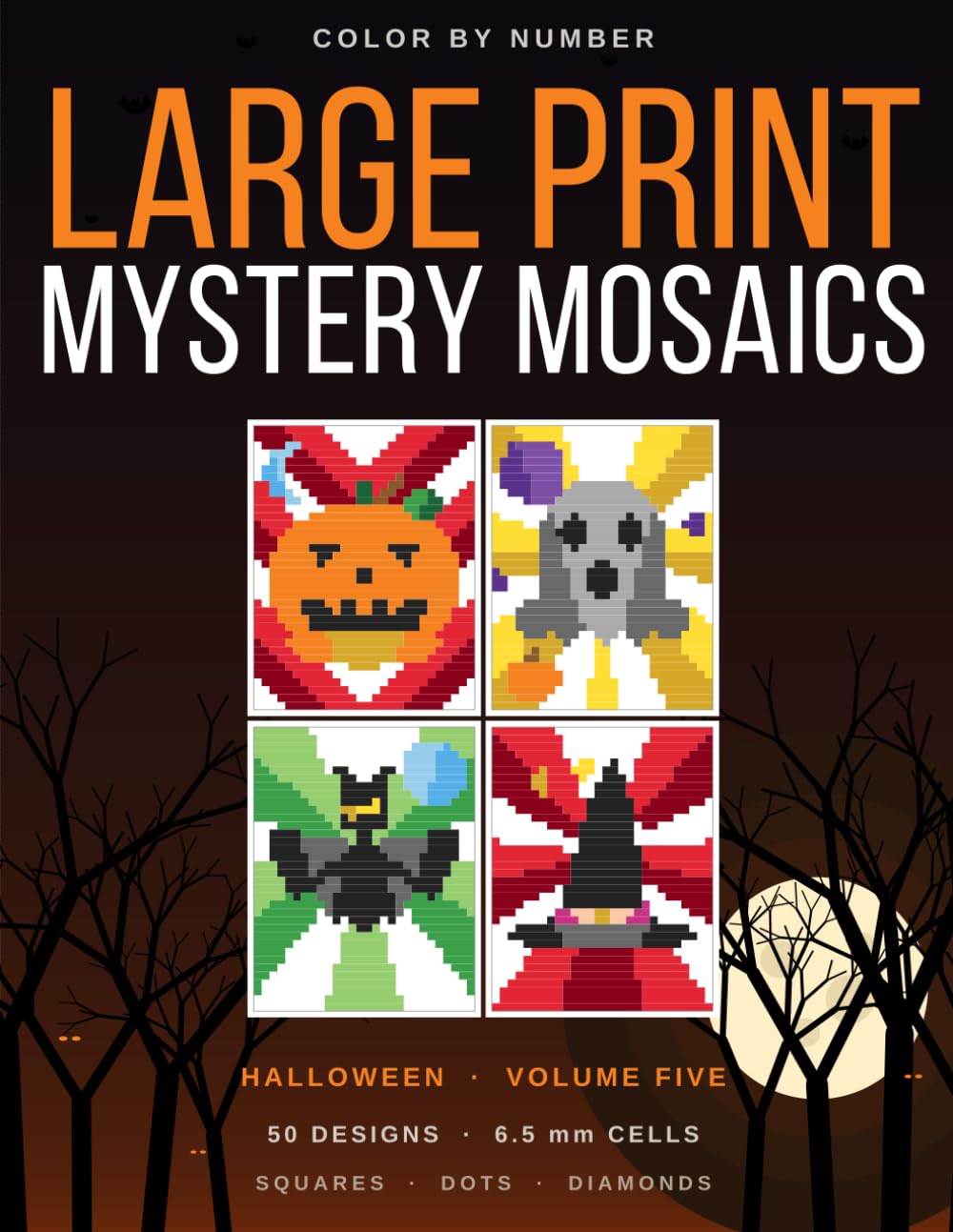 ler totalmente Large Print Mystery Mosaics: Halloween - A Color by Number Coloring Book for Adults and Seniors, 50 Spooky Designs with Extra-Large Cells, One Per Page