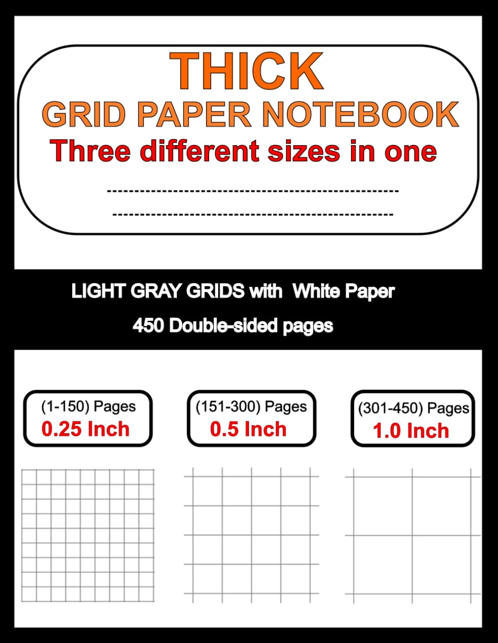 Thick grid paper notebook, three different sizes in one: 450 pages | 8.5" x 11" (21.59 x 27.94 cm) | 0.25-0.5-1.0 Inch grids | for School, Engineering Work, Drawing, Students etc baixar o livro de graça
