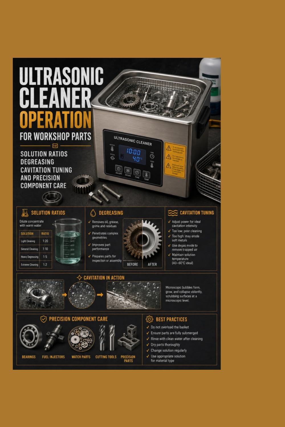Ultrasonic Cleaner Operation for Workshop Parts: Solution Ratios Degreasing Cavitation Tuning and Precision Component Care baixar livro de graça