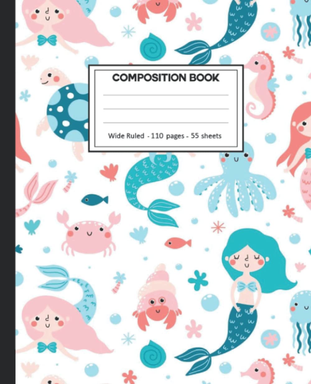 ler totalmente Composition Notebook: College Ruled: 110+ Lined Pages Writing Journal: Mermaids on White.