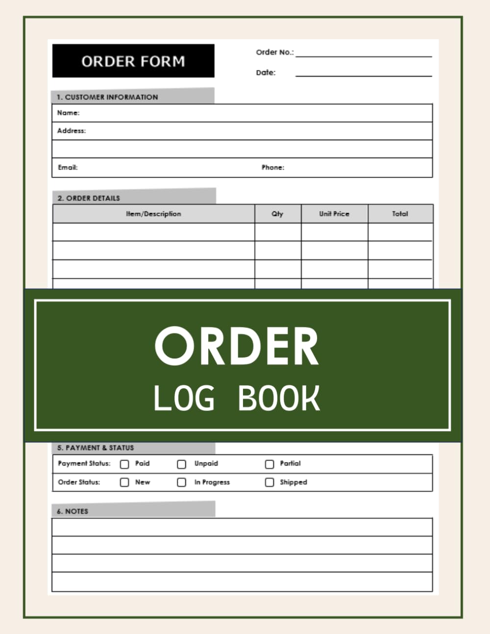 ler totalmente Order Log Book: Organize Customer Information, Item Details, Shipping, Payment Status, and Notes