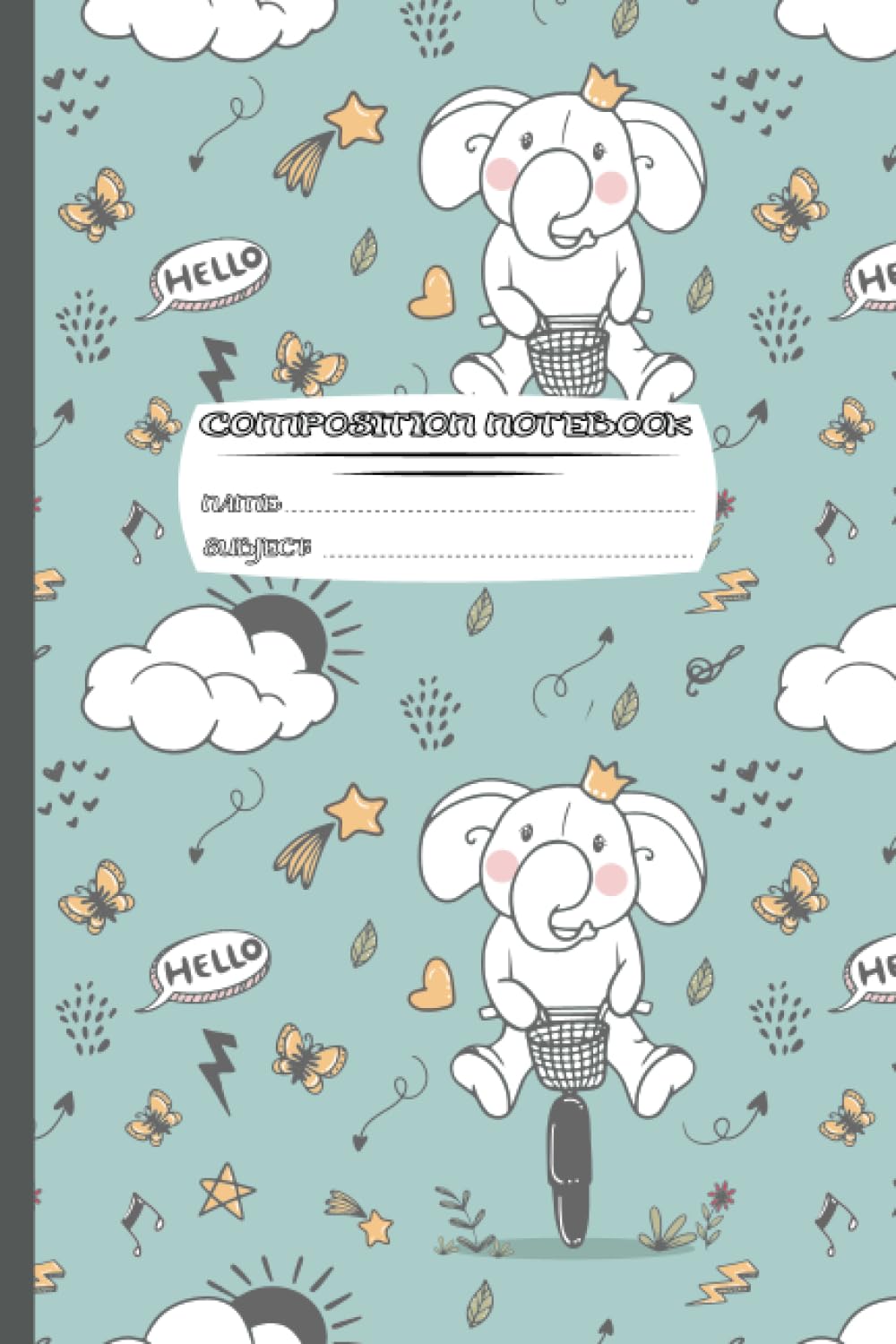 ler totalmente CUTE KING ELEPHANT COMPOSITION NOTEBOOK: Cute butterfly and clouds design, Wide Ruled Notebook for Kids, Back To School journal, Notebook For Kids - boys & girls