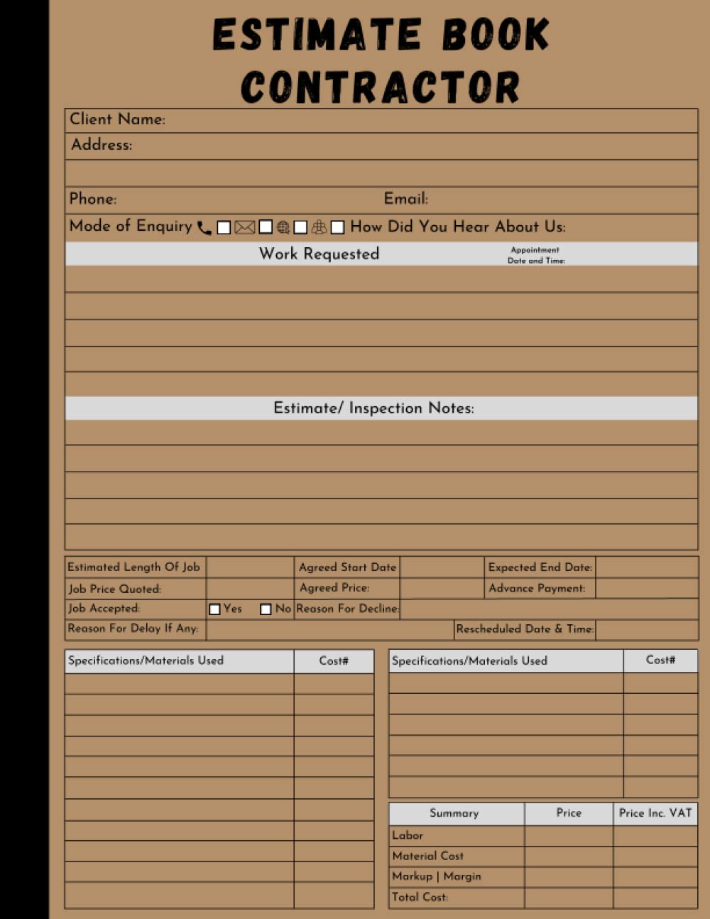 ler totalmente Estimate Book Contractor: Contractor's log book to record client details, and job quotation | Organizer Record book | Estimate Contractor Notebook with dot grid diagrams/measurements