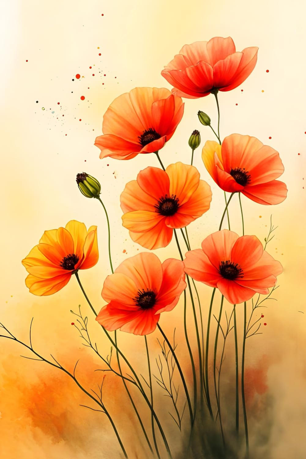ler totalmente Orange-Red Poppy Flowers On A Golden Background Journal: a LINED notebook for self-expression
