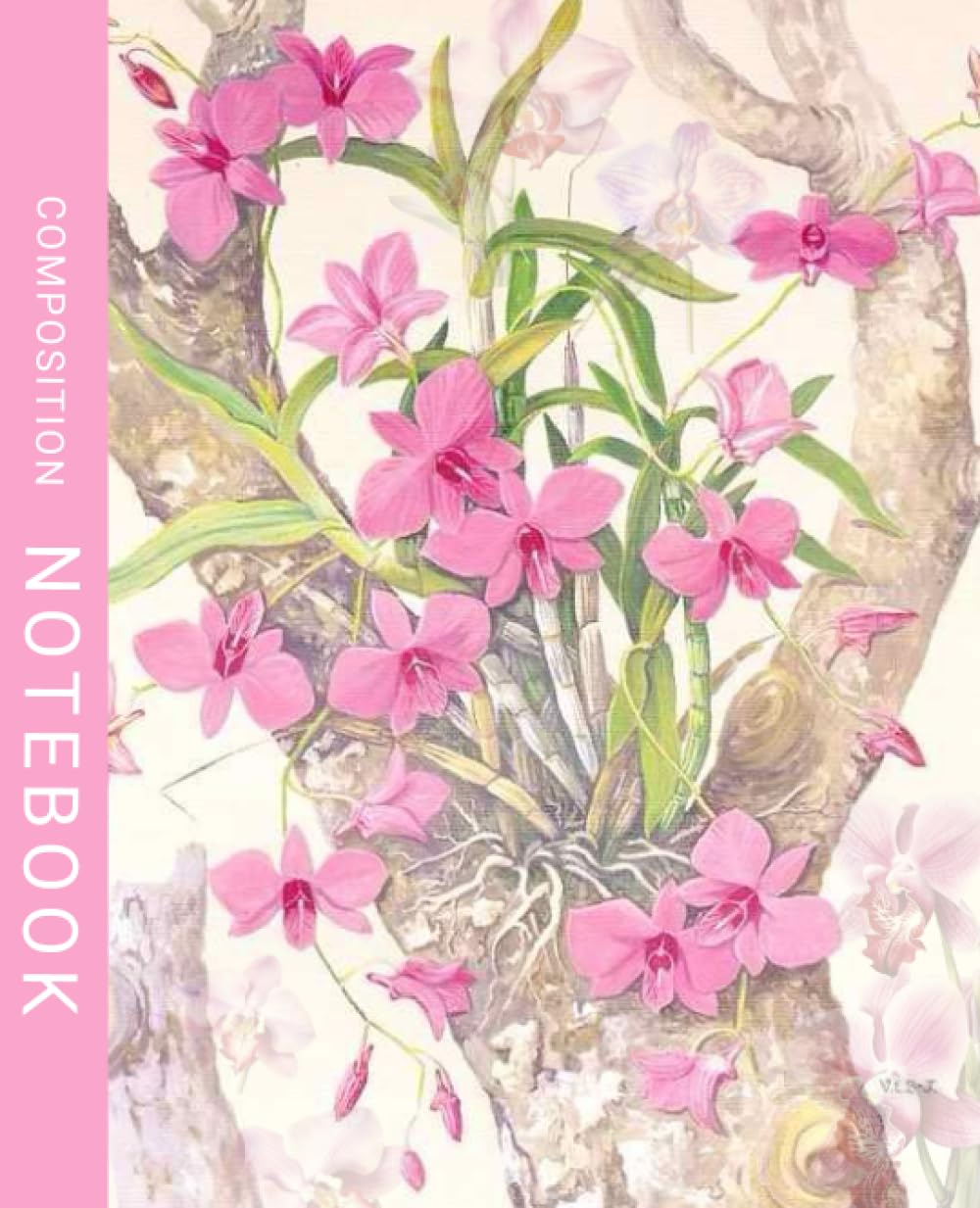 capítulo por capítulo baixar Vintage Composition Notebook: Pink Orchid Vintage Botanical Illustration | Cute Aesthetic Journal For Teens, Students, School, Work, Office | College Ruled Notebook | Cream Colored Pages