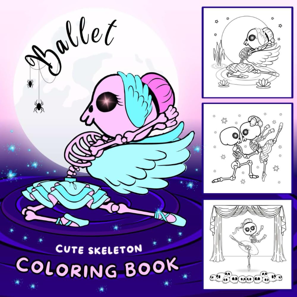 ler totalmente Ballet Cute Skeleton Coloring Book: 50 Bold and Easy Halloween Coloring Pages for Kids, Teens and Adults