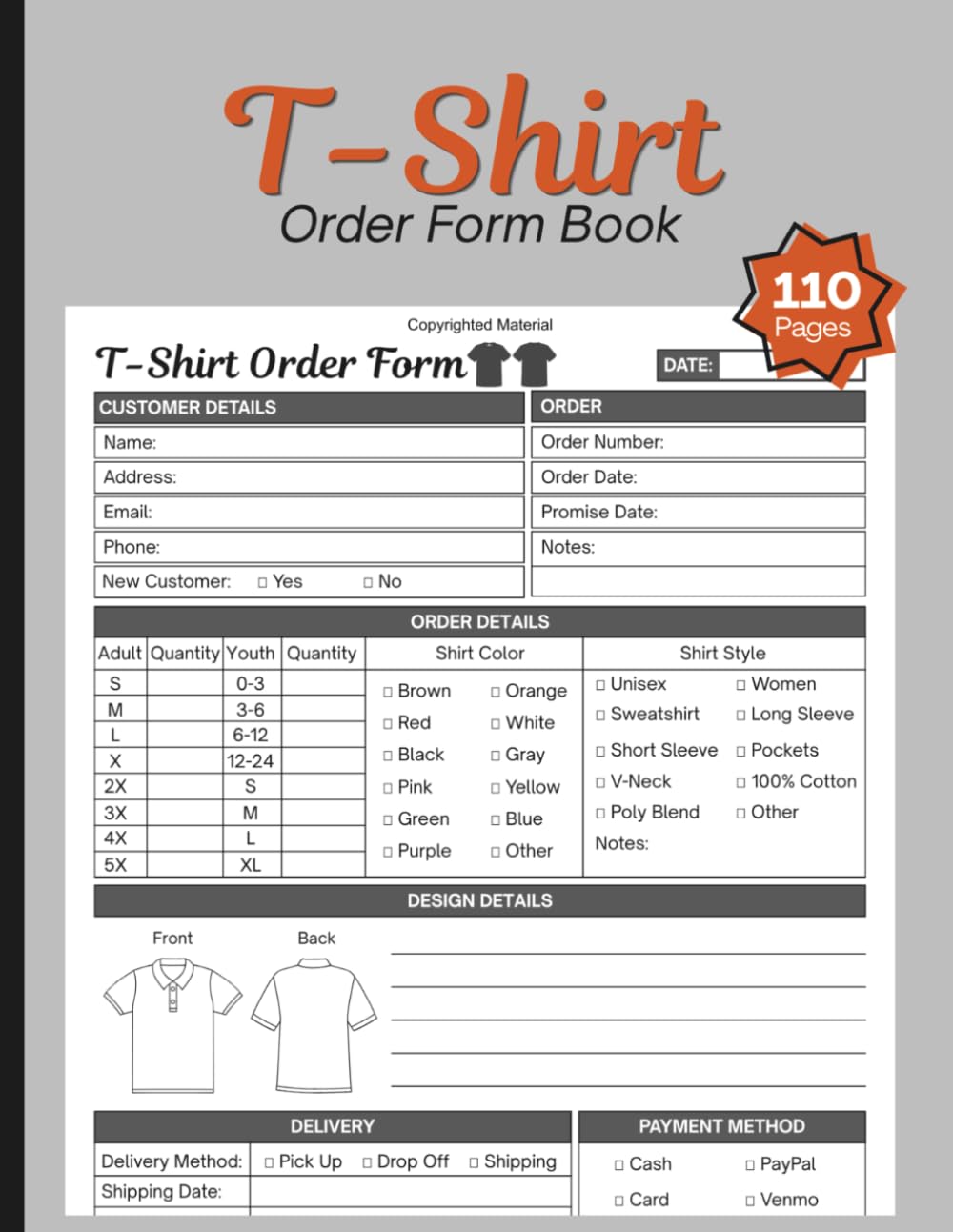 T-Shirt Order Form Book: Custom Apparel Order Tracker | Complete Order Forms for Screen Printers, Embroidery Businesses and Personalized Clothing Stores | Large Print 8.5" x 11" Inches, 110 pages baixar o livro de graça