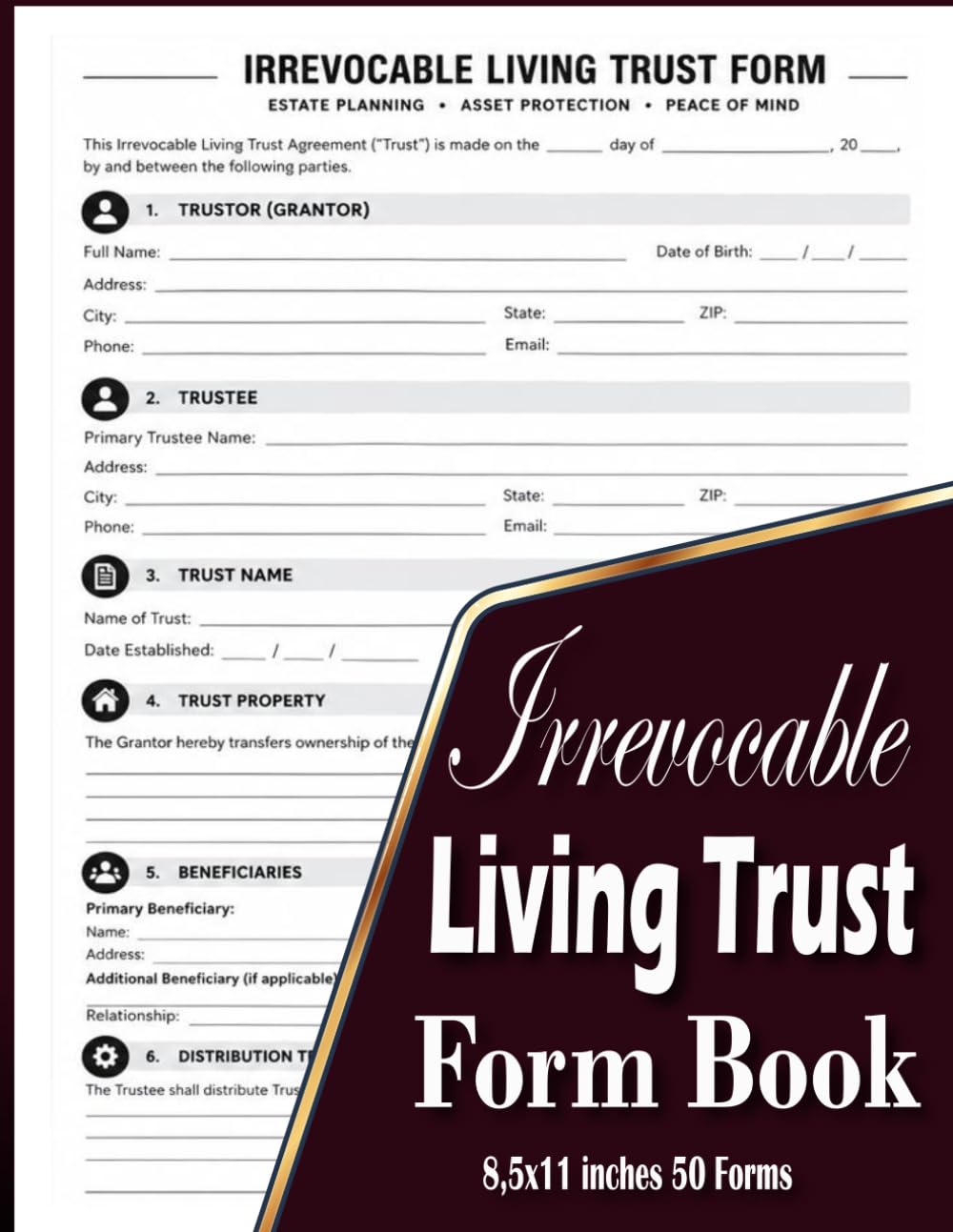 Irrevocable Living Trust Form Book: Irrevocable Trust Forms Book for Estate Planning | Asset Protection, Property Transfer, Beneficiary Records &... Legal Forms | 50 Forms | 8.5 x 11 Inches baixar o livro de graça