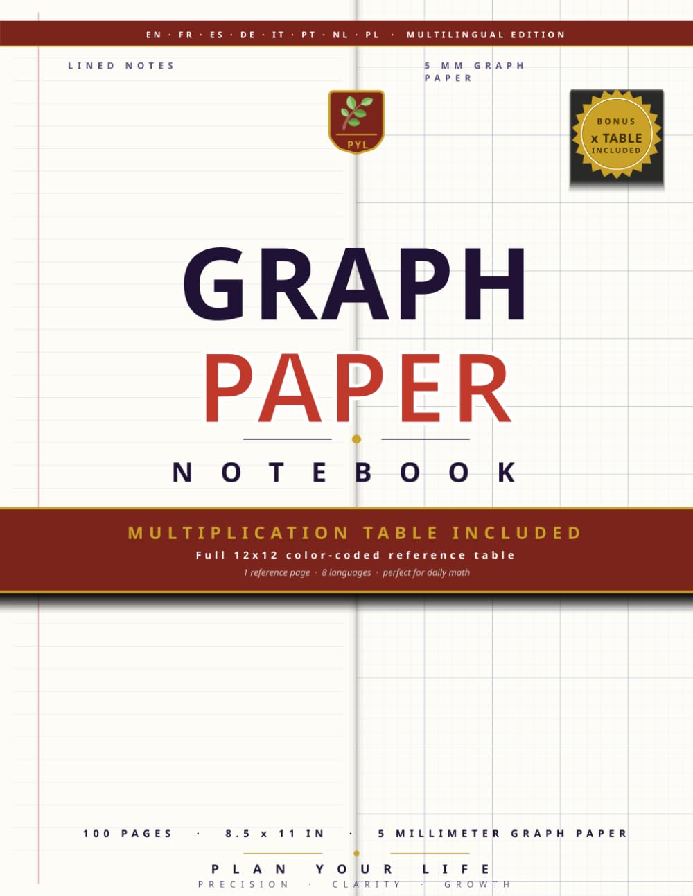 ler totalmente Math Notebook — Grid Paper Journal for Students: Premium 5mm Squared Notebook | 100 Pages | 8.5 x 11 in | Perfect for Algebra, Geometry, Physics & Math Homework