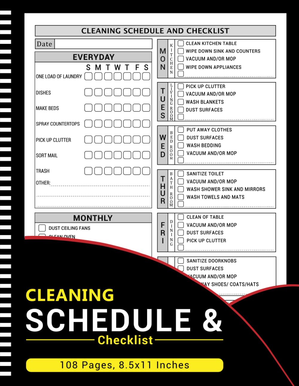 ler totalmente Cleaning Schedule and Checklist: Daily Weekly and Monthly Housekeeping Cleaning Schedule, Household Checklist Planner and Organizer - 108 Pages, 8.5x11 Inches