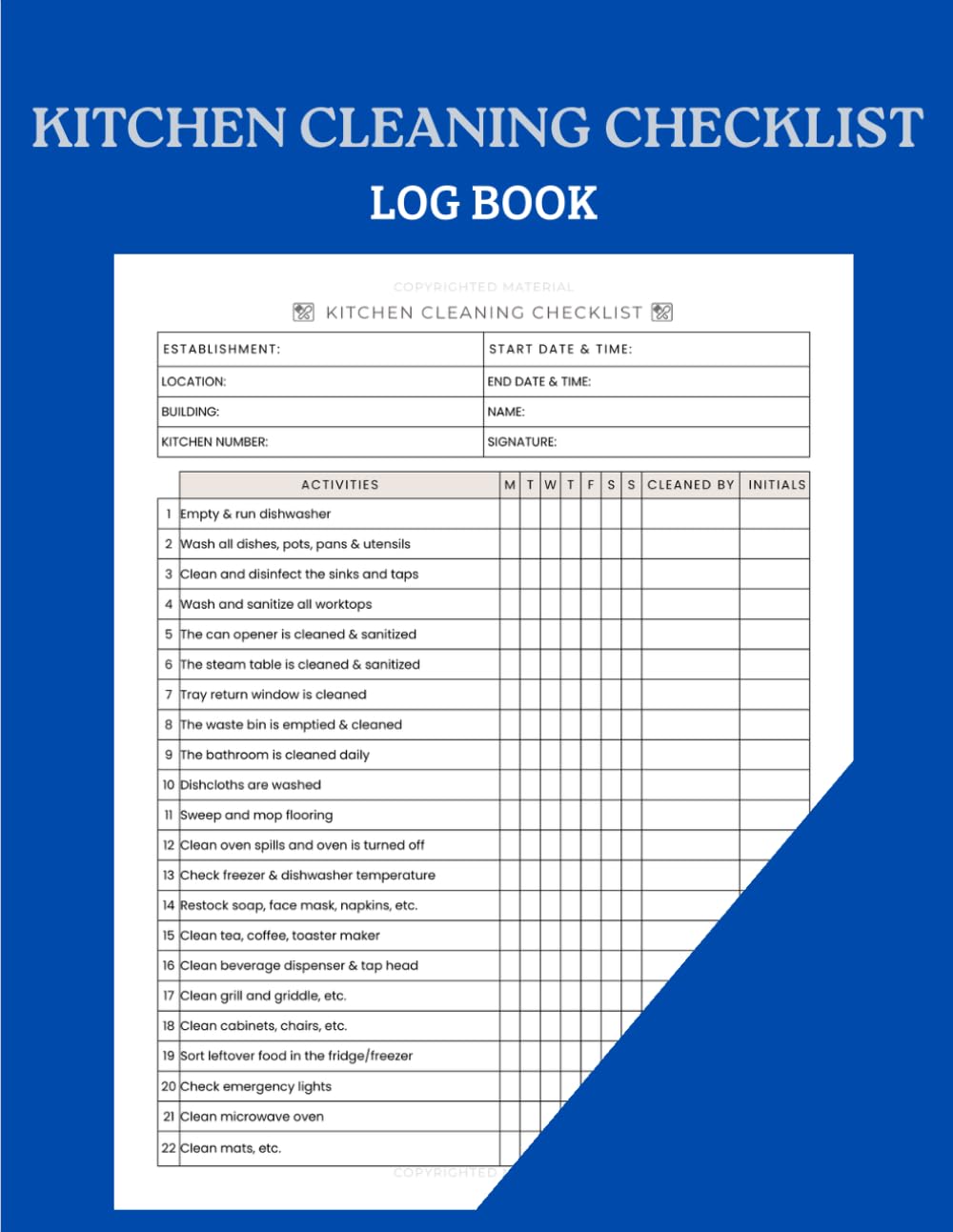 capítulo por capítulo baixar Kitchen Cleaning Checklist Log Book: Daily and Weekly cleaning schedule checklist | Kitchen Cleaning Log Book for Commercial Kitchen or any Food Businesses.