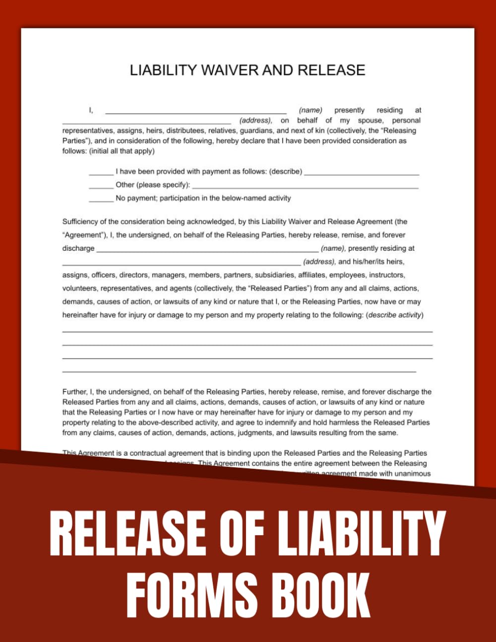 Release of Liability Forms Book, up to 60 Forms, An Agreement to Waive Legal Claims, Size 8.5 × 11 inches. baixar o livro de graça