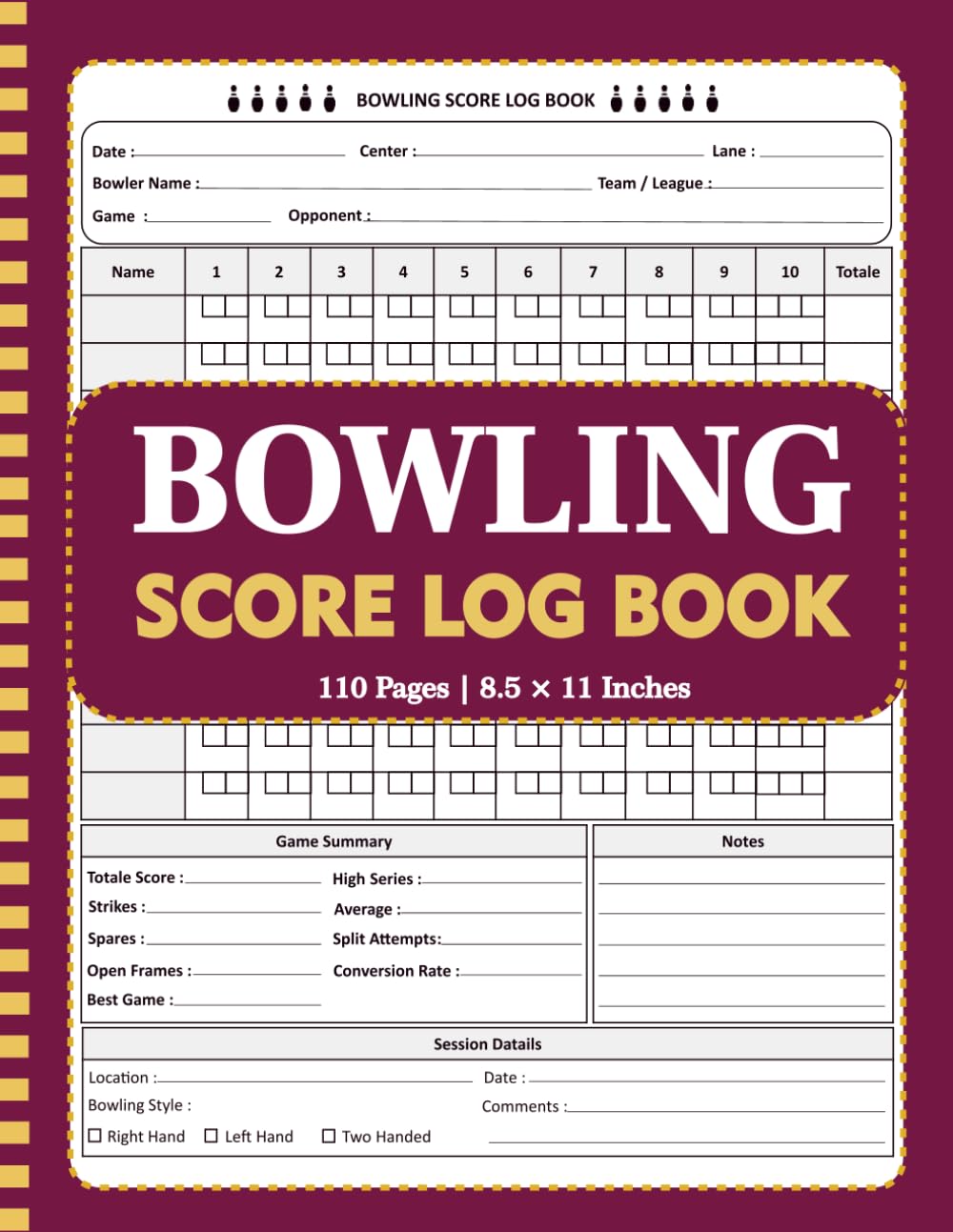 Bowling Score Log Book: Bowling Score Tracker for Frames, Strikes, Spares, and Game Notes baixar livro de graça
