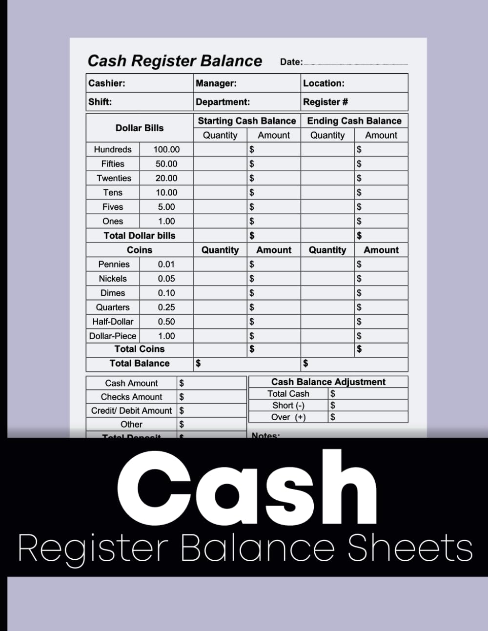 Cash Register Balance Sheets: Cashier Log Book For Daily Drawer Tracker | Counting Record Forms baixar o livro de graça