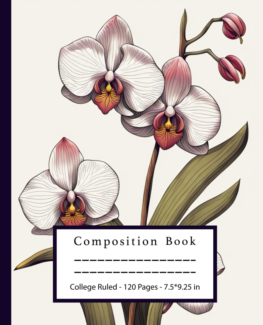 ler totalmente Composition Notebook College Ruled: Pink Orchids Vintage Flowers | Botanical Illustration | Cute Floral Aesthetic Journal For Girls, Women, teens | Wide Lined | 120 pages