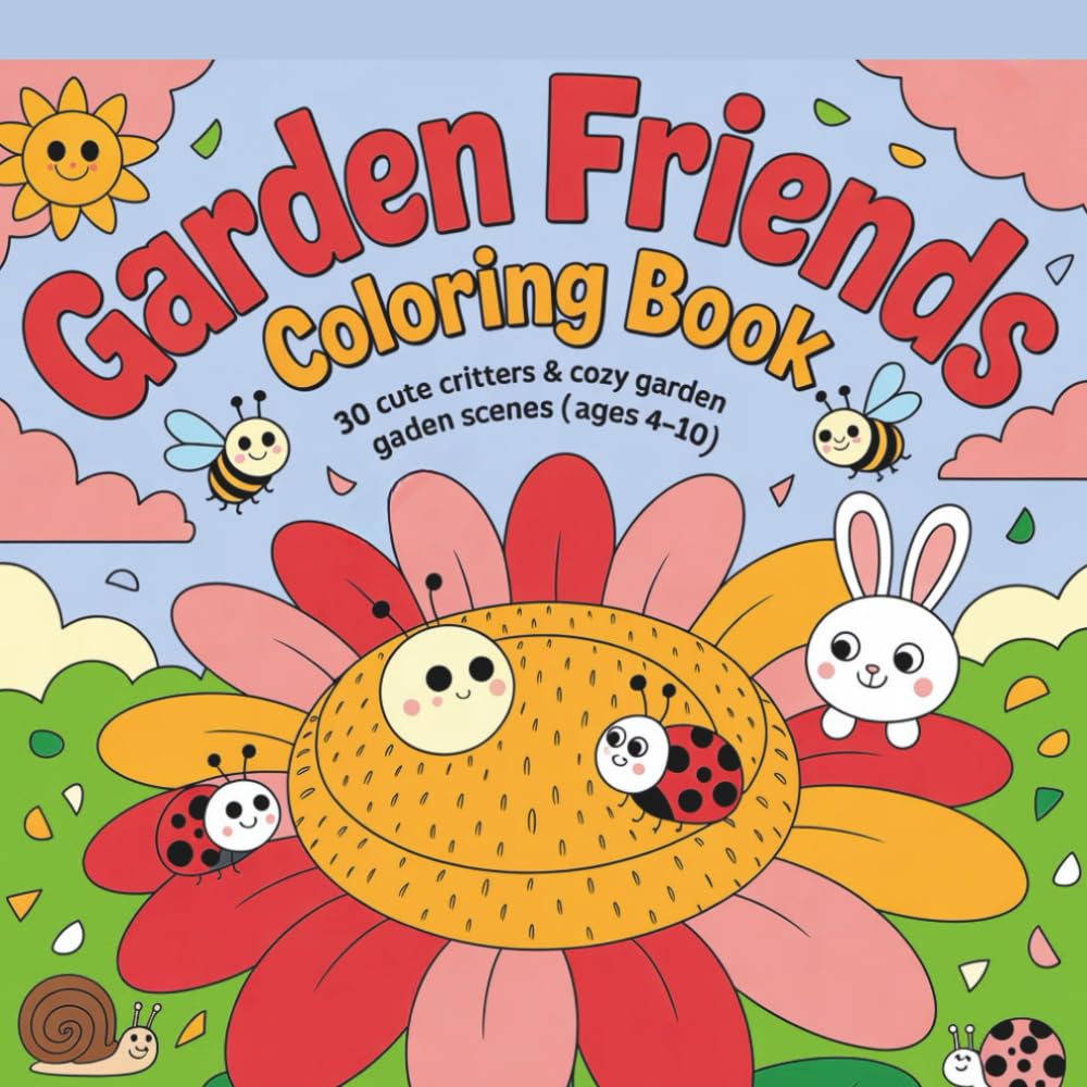 ler totalmente Garden Friends Coloring Book: 30 Cute Critters and Cozy Garden Garden Scenes (ages 4–10)
