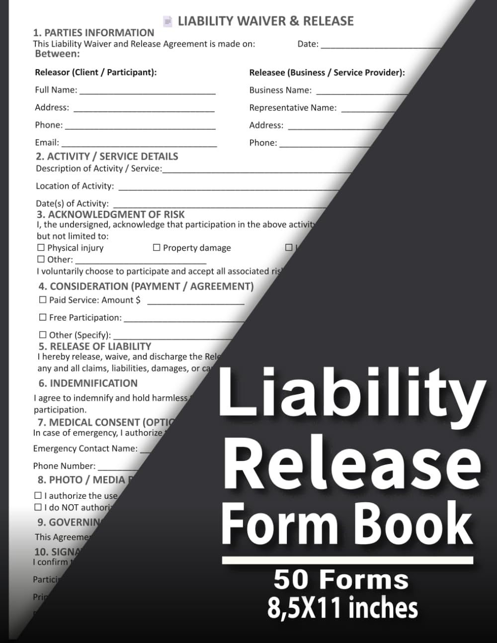 ler totalmente Liability Release Form Book: Liability Release Forms & Waiver Agreements | Protect Your Business from Claims & Risks | Client Consent, Injury Waiver & Legal Protection Forms | 8,5 X 11 inches 50 Forms