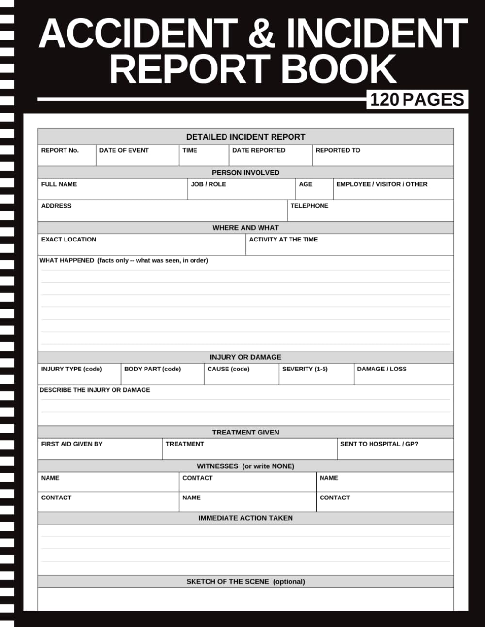 ler totalmente Accident & Incident Report Book: Workplace Health and Safety Log with Incident Register, Investigation Forms and Corrective Action Tracker | Business, School, Restaurant, Office | 8.5 x 11 | 120 Pages