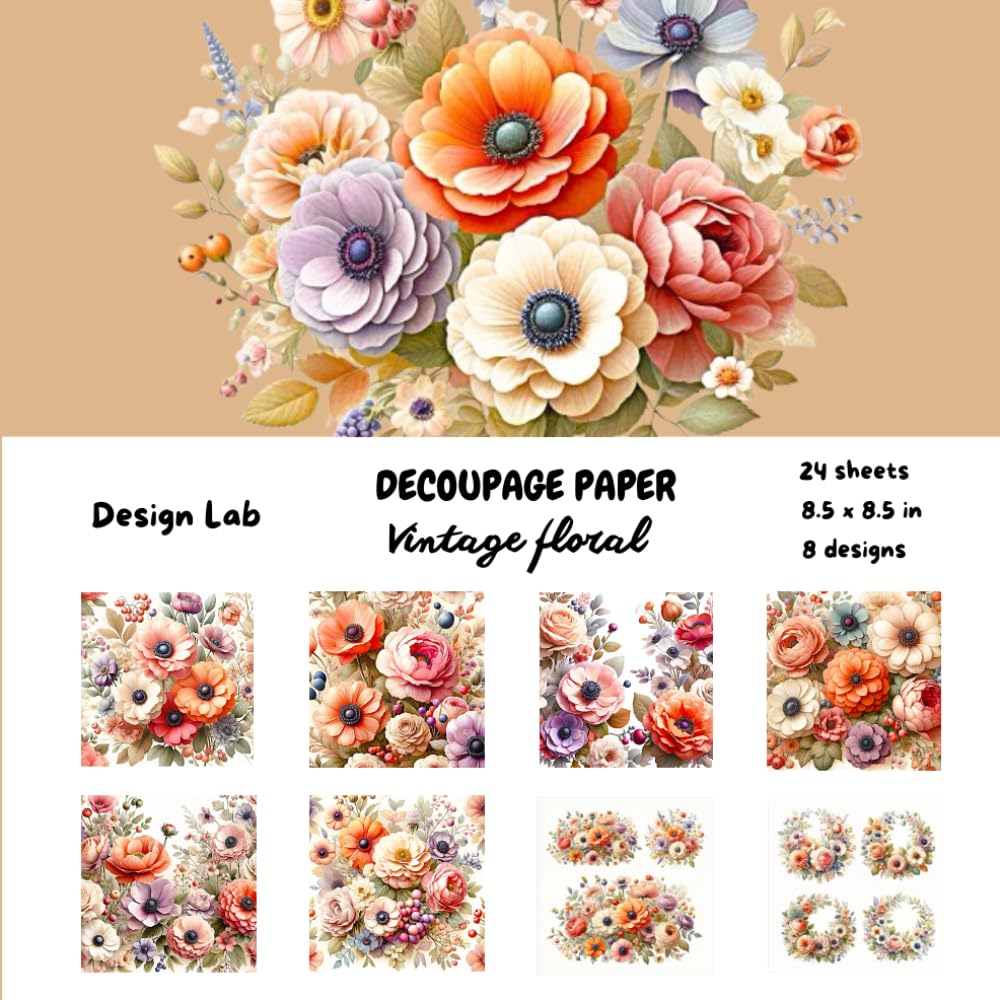 Vintage Floral Decoupage Paper 8.5" x 8.5", 24 single-sided sheets: romantic styled pattern paper for scrapbooking, origami and crafts baixar o livro de graça