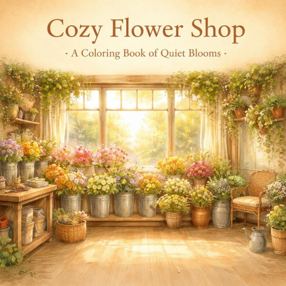 Cozy Flower Shop Coloring Book for Adults: 30 Charming Floral Boutique Bold and Easy Illustrations of Garden Gates, Wrapping Stations, Sunlit Rooms, and Quiet Nooks baixar o livro de graça