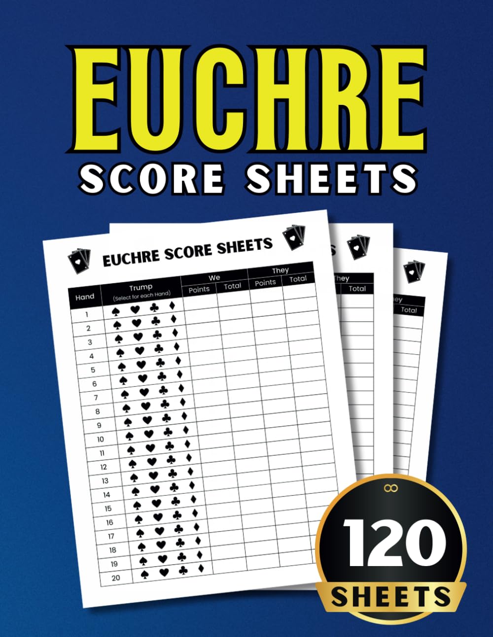 ler totalmente Euchre Score Sheets: 120 Large Print Score Pads For Scorekeeping, Euchre Game Cards with Size 8.5 x 11 inches