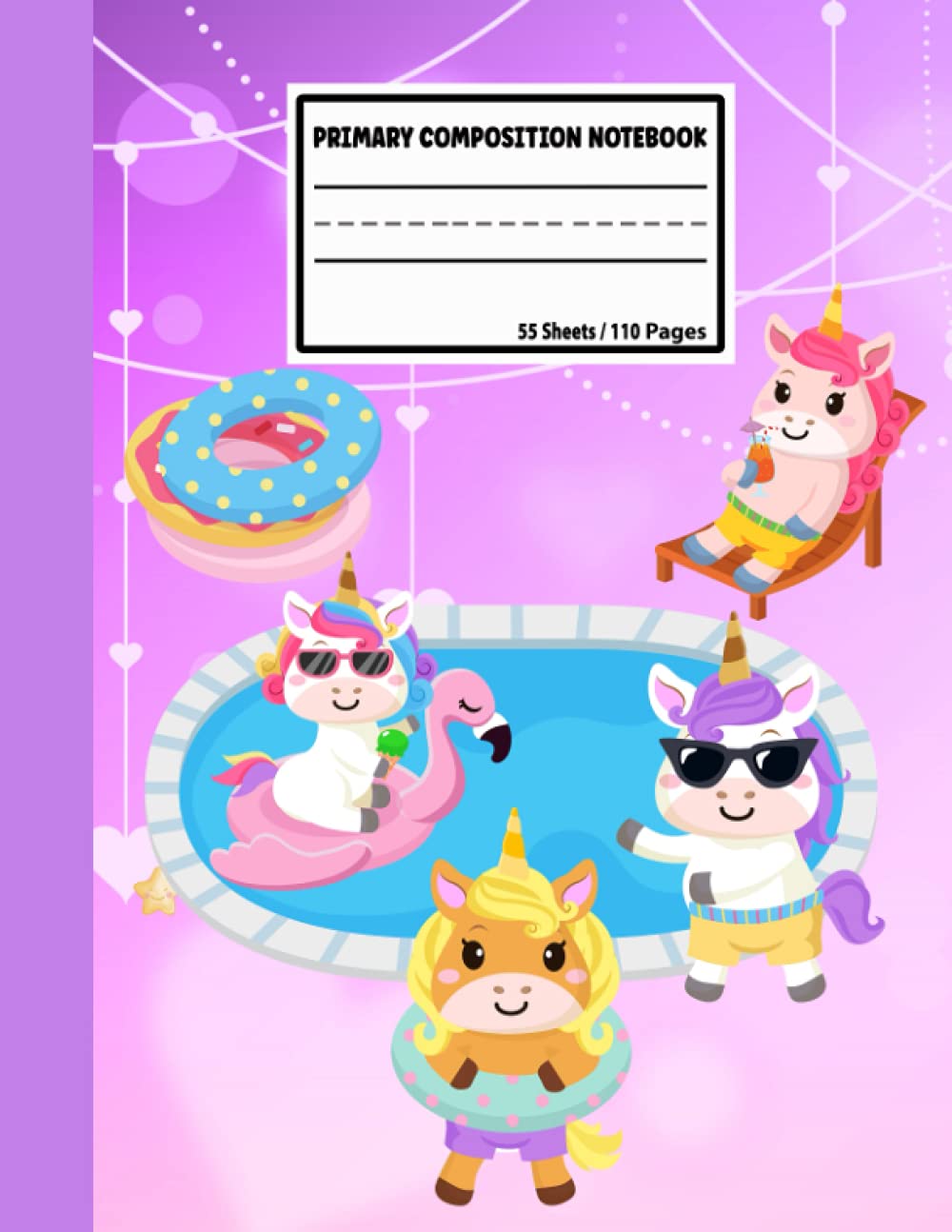 ler totalmente Primary Composition Notebook K-2 Half Ruled: Unicorn Pool Party | Handwriting Practice Paper with Drawing Space (Portuguese Edition)