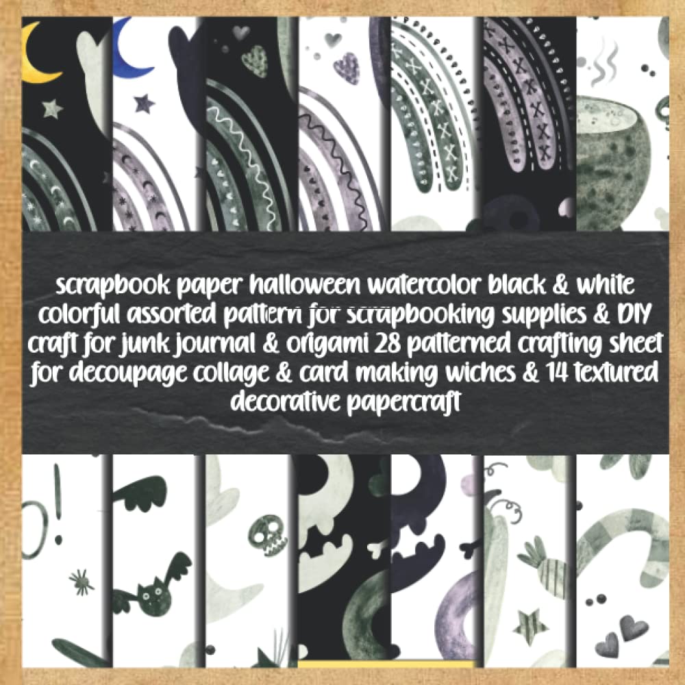 ler totalmente scrapbook paper halloween watercolor black & white colorful assorted pattern for scrapbooking supplies & DIY craft for junk journal & origami 28... wiches & 14 textured decorative papercraft