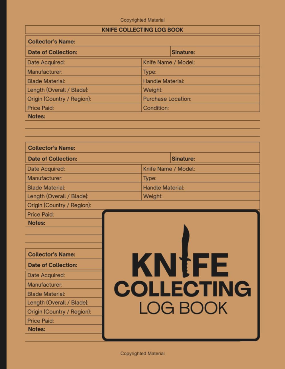 ler totalmente Knife Collecting Log Book: Knife Collection Inventory Journal | Log Blade Specs, Materials, Condition, Maintenance & Collection Value | 8.5" x 11" Inches, 110 pages