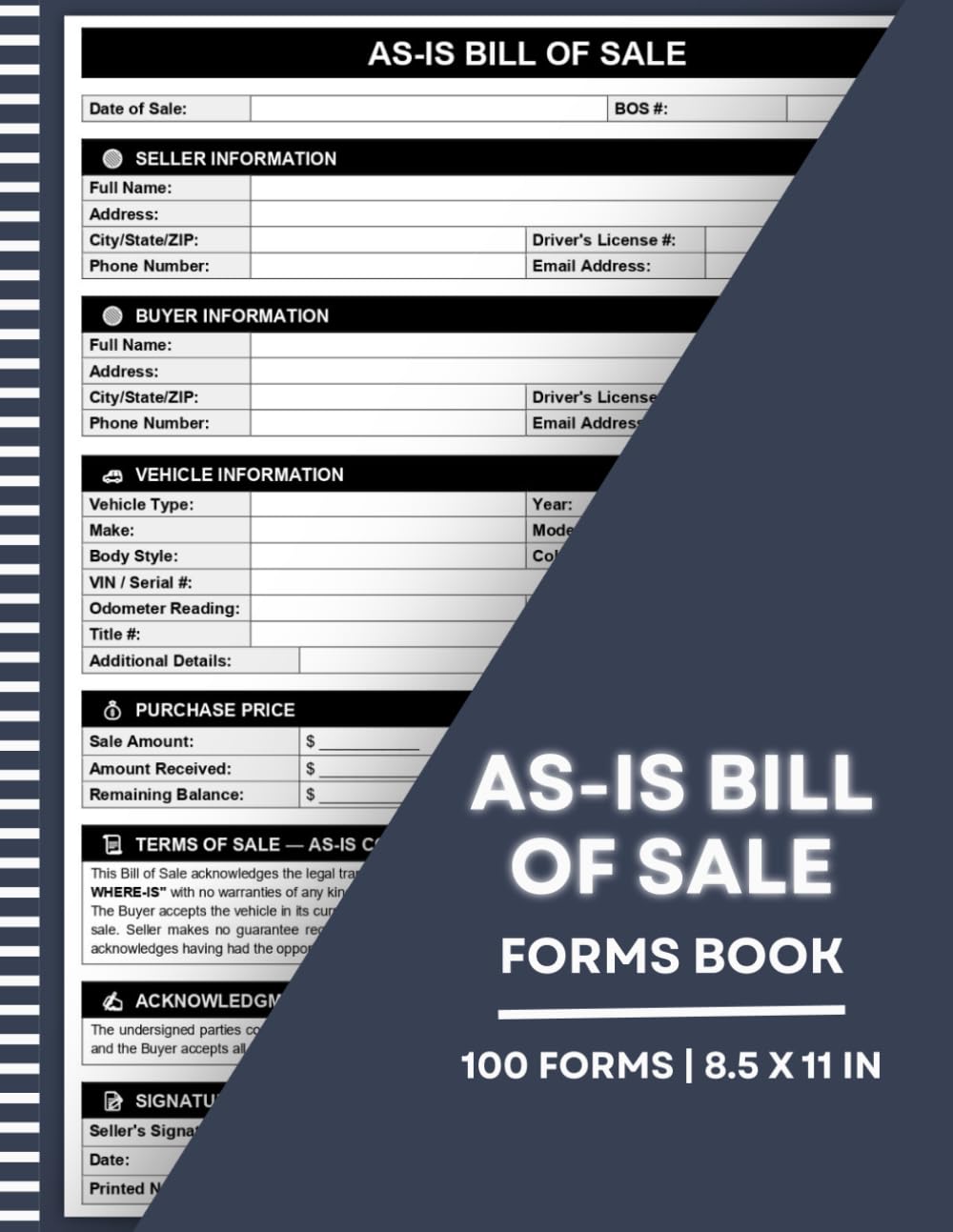 ler totalmente As-Is Bill of Sale Forms Book: Easy-to-Fill Private Seller and Buyer Contract Pad with Vehicle VIN, Odometer, Title Number, Purchase Price and... | Large 8.5 x 11 inch Format | 100 Forms