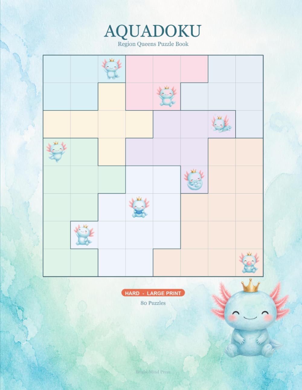 capítulo por capítulo baixar AquaDoku - Region Queens Puzzle Book: 80 Hard 8x8 Logic Puzzles with Adorable Axolotl | Large Print for Adults