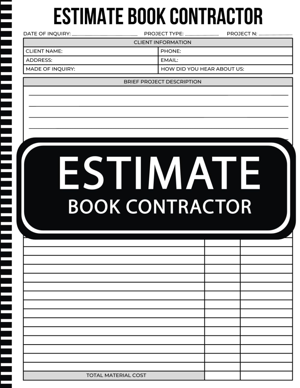 ler totalmente Estimate Book Contractor: Job Estimate Quote Record Book With Client Contact Log, estimates, job quotes, Contractor notebook Organizer, Record Book,... measurement pages, A4 (8.5x11 inches)