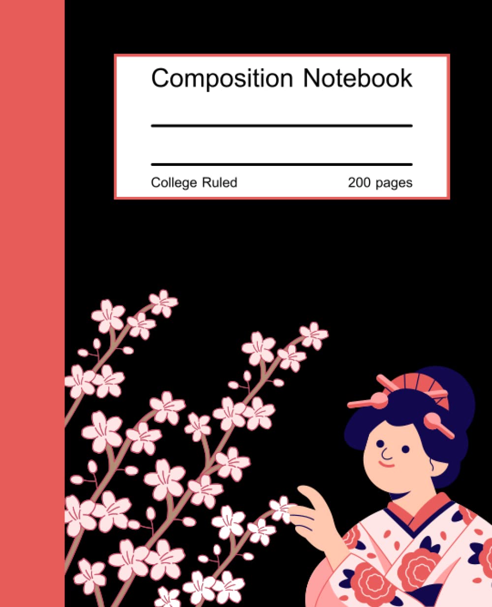 Cherry blossom composition notebook: Floral composition notebook college ruled, black cover with cherry blossom and japanese woman in kimono, Lined... Pages for Kids,Teens,Student and Adults baixar livro de graça