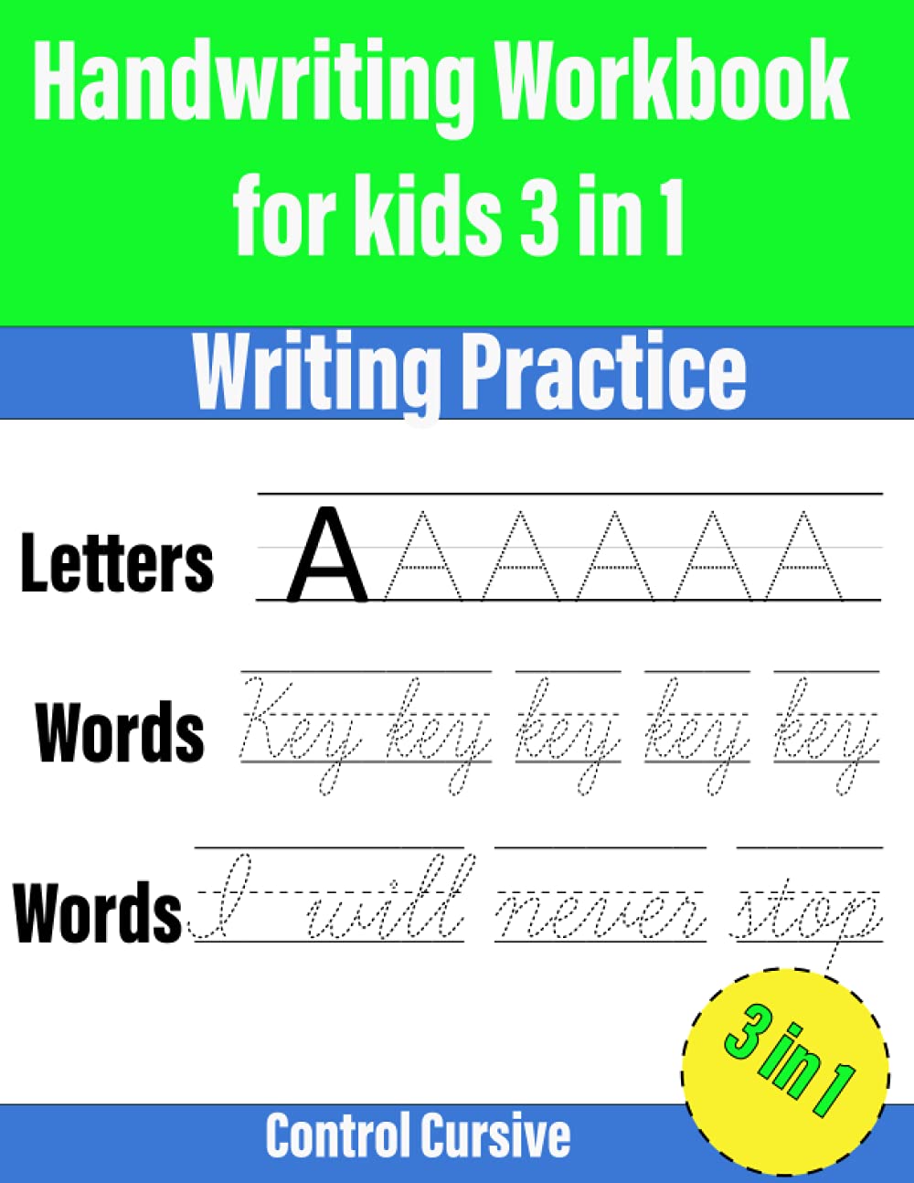 ler totalmente handwriting workbook for kids 3 -in 1 writing practice: Master letters words and sentances, with cursive handwriting sentances and words.