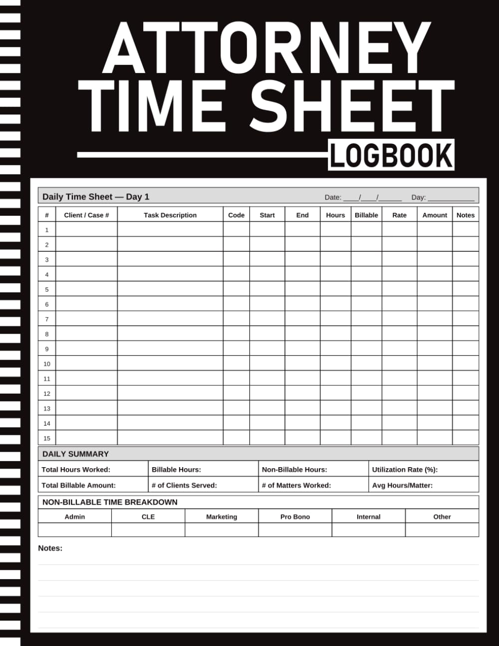 ler totalmente Attorney Time Sheet Log Book: 90 Daily Time Sheets with Activity Codes, Billing Increment Chart, Client Index, Weekly and Monthly Summaries, and Quarterly Overview | 8.5 x 11 | 120 Pages