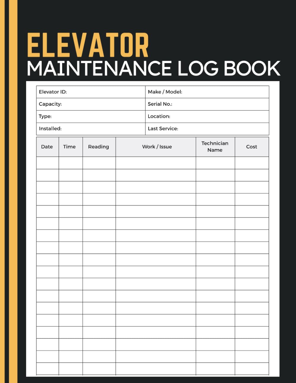 ler totalmente Elevator Maintenance Log Book: Service Records, Inspection Readings, Repair Notes, Technician Details and Cost Tracking for Property Managers and Maintenance Teams