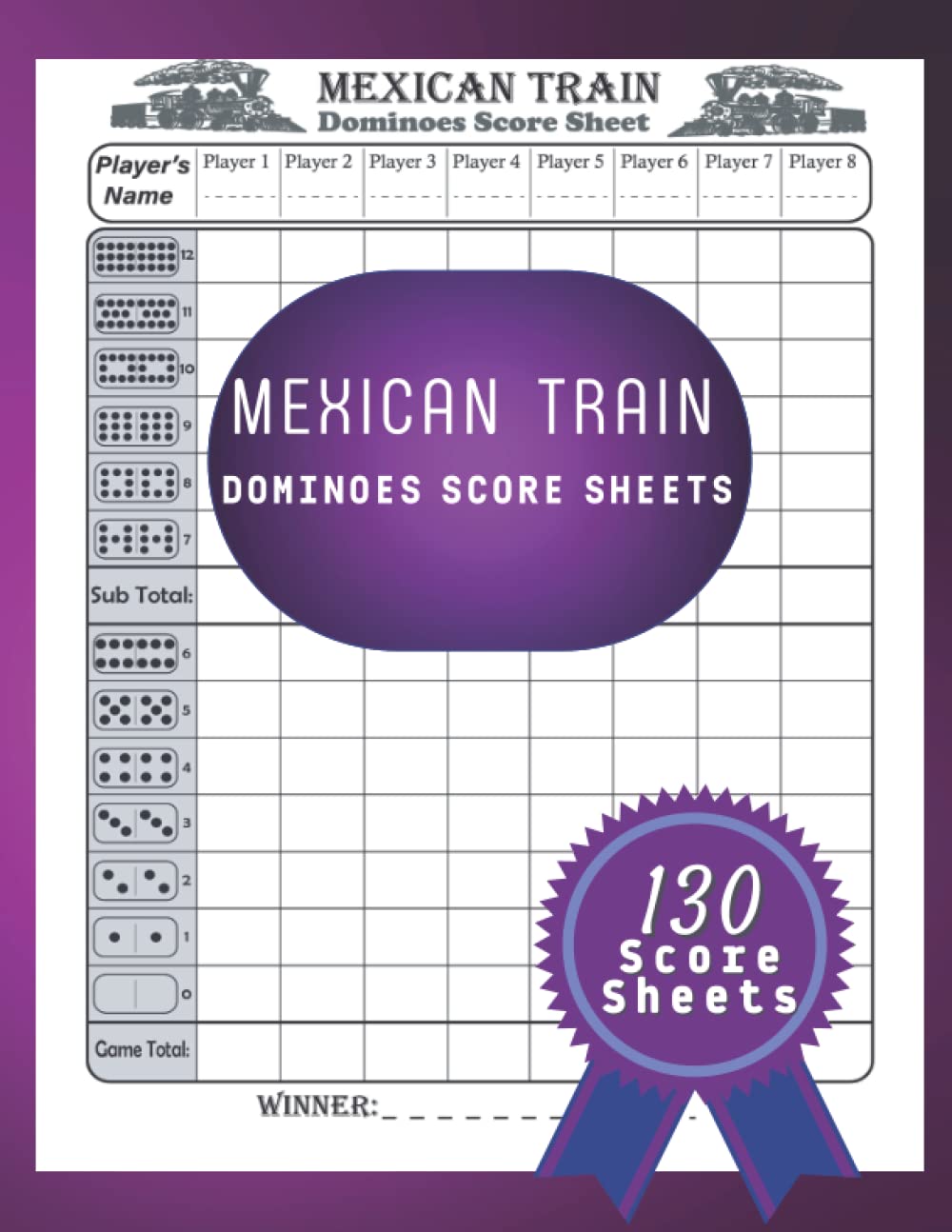 ler totalmente Mexican Train Dominoes Score Sheets: 130 Large Score Sheets Stylish Mexican Dominoes Scoring | Size 8.5 x 11 inches