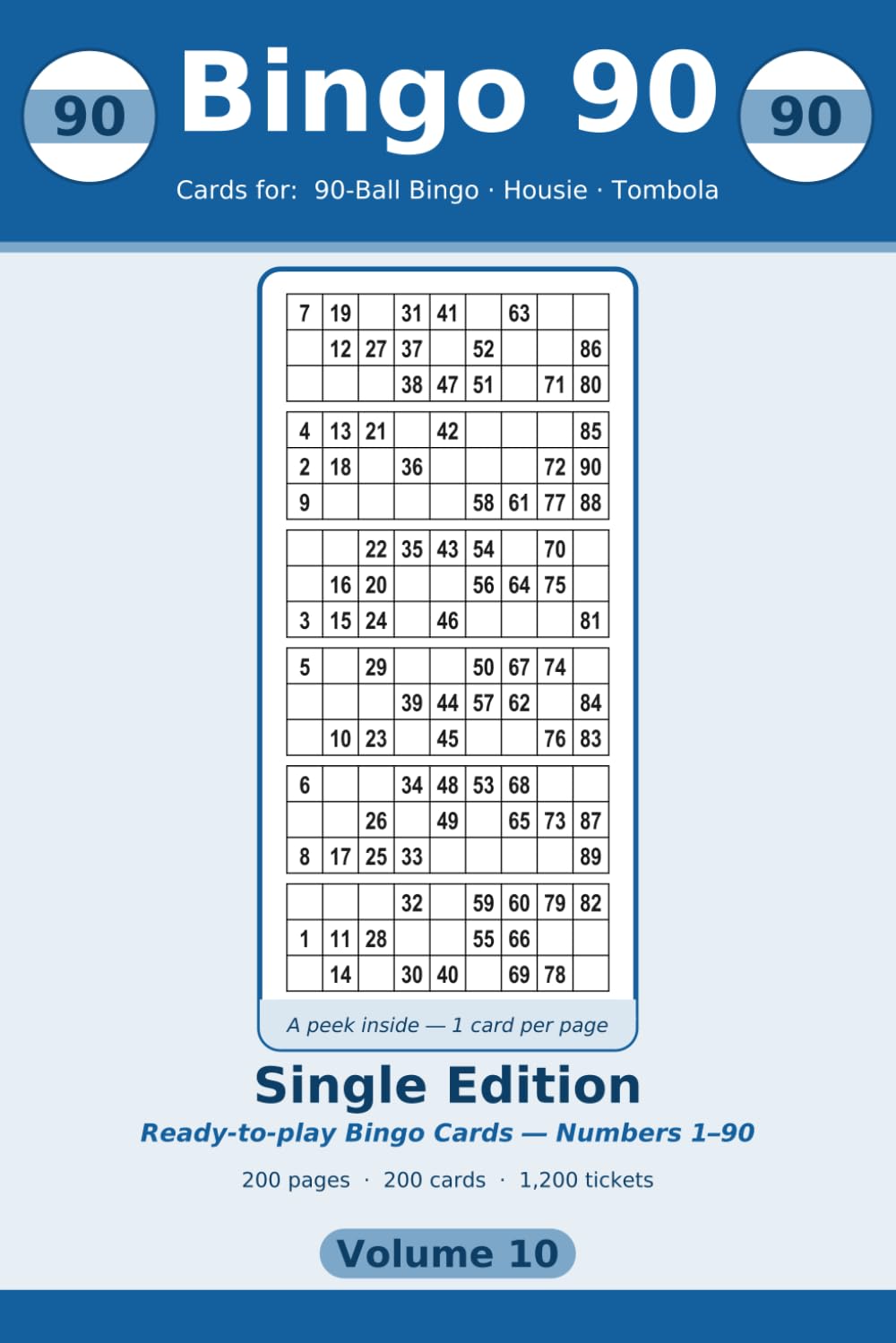 Bingo 90: Single Edition: 200 Large-Print 90-Ball Housie & Tombola Sheets, One Card Per Page (Volume 10) baixar livro de graça