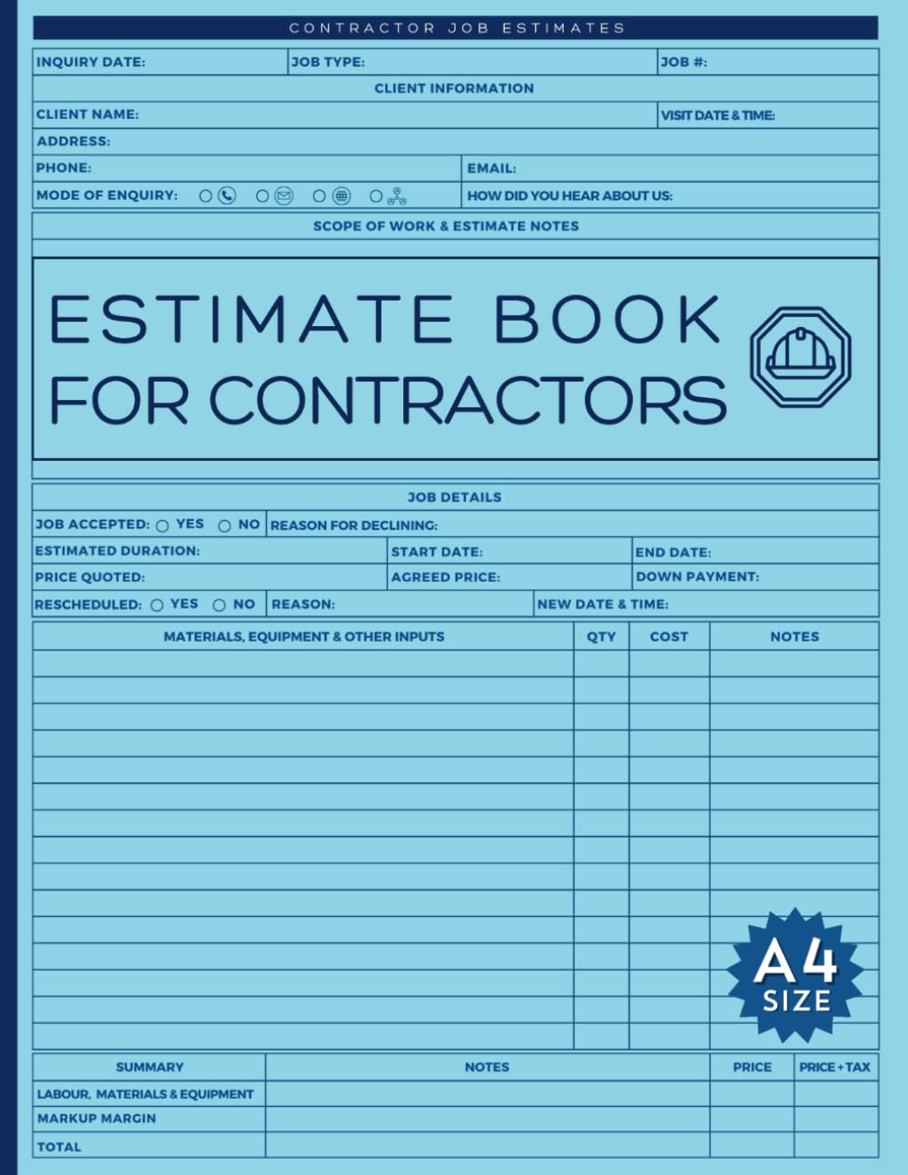 Estimate Book Contractor: Helps Small Business Owners to Provide Job Quotes for Work Sites such as Construction, Roofing, Painting & More baixar o livro de graça