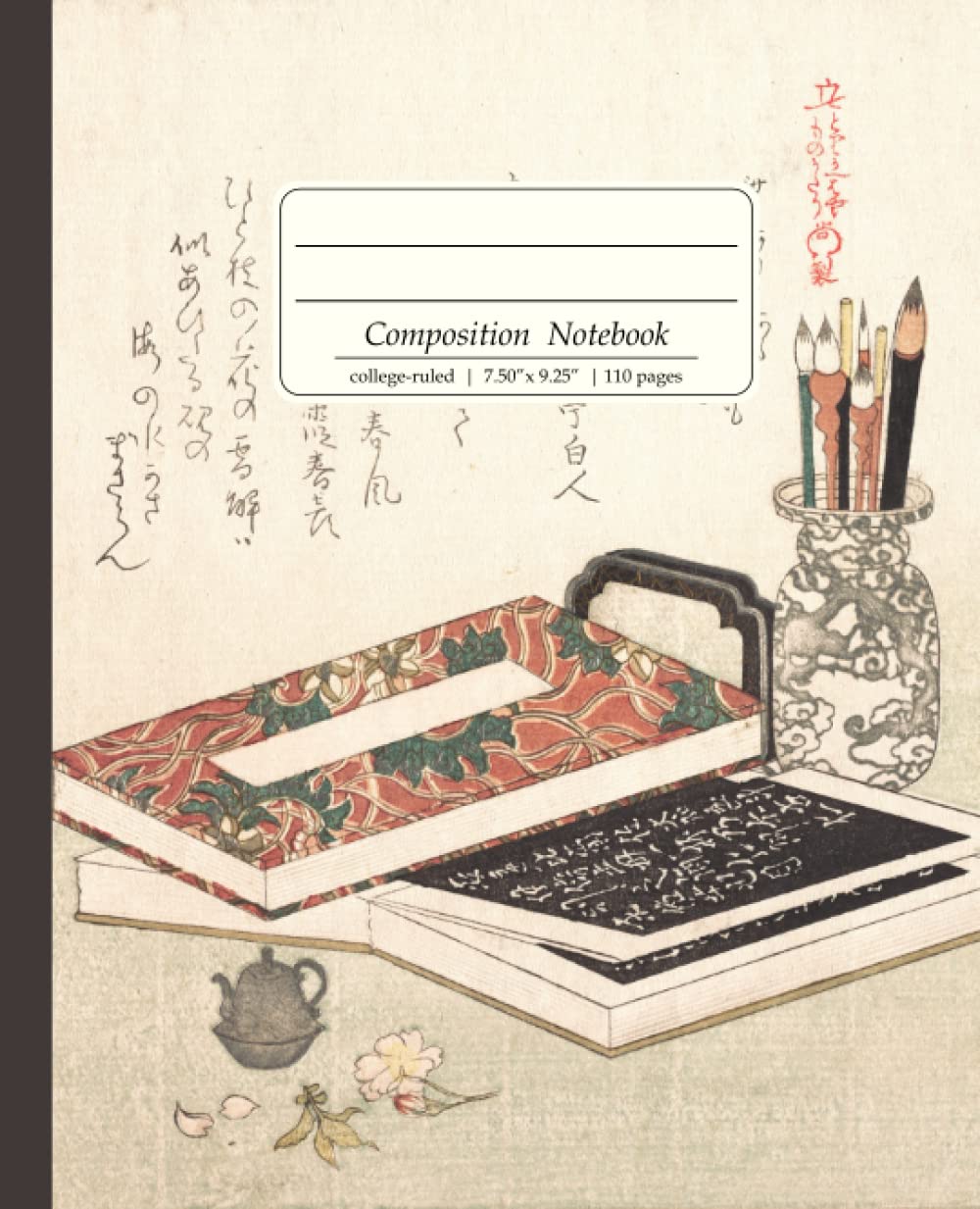 Composition Notebook College Ruled: 110 Page Book with an Index and a Vintage Japanese Illustration of Brushes, Books & Calligraphy baixar o livro de graça