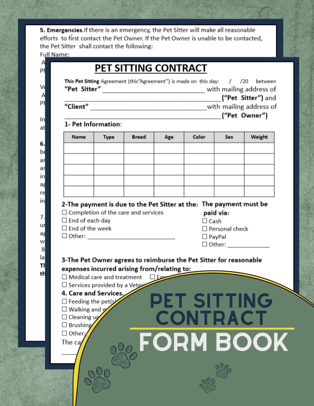 ler totalmente Pet Sitting Contract Form Book: Dog / Cat Sitting Services Agreement, 59 Contracts | 8.5''x11'' Inch. Agreement Between Client and Sitter