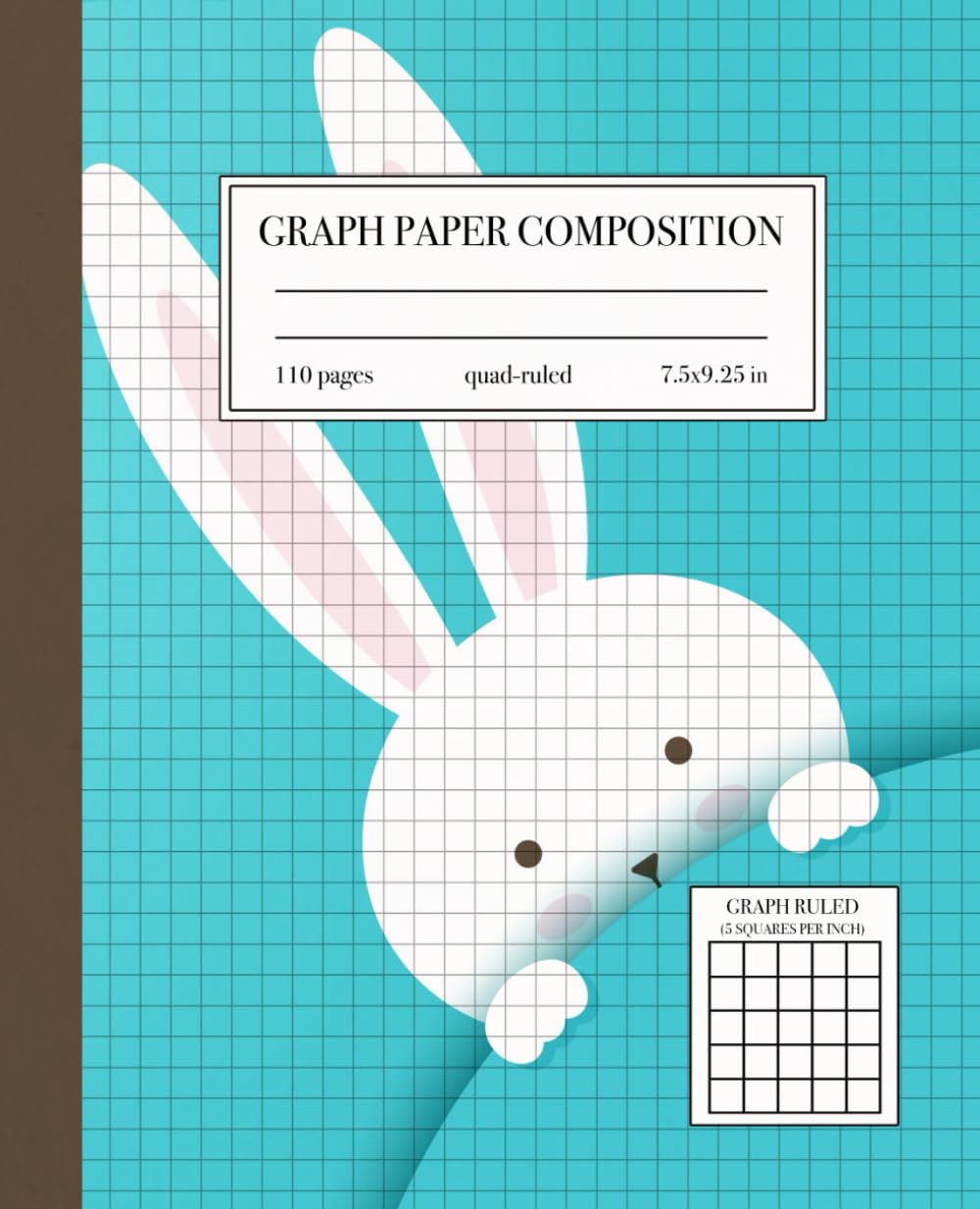 Graph Paper Composition Notebook, 5x5 Quad-Ruled, 7.5"x9.25": Grid Paper for Math & Science Students, 5 Squares per Inch, 110 pages, Cute Rabbit Cover