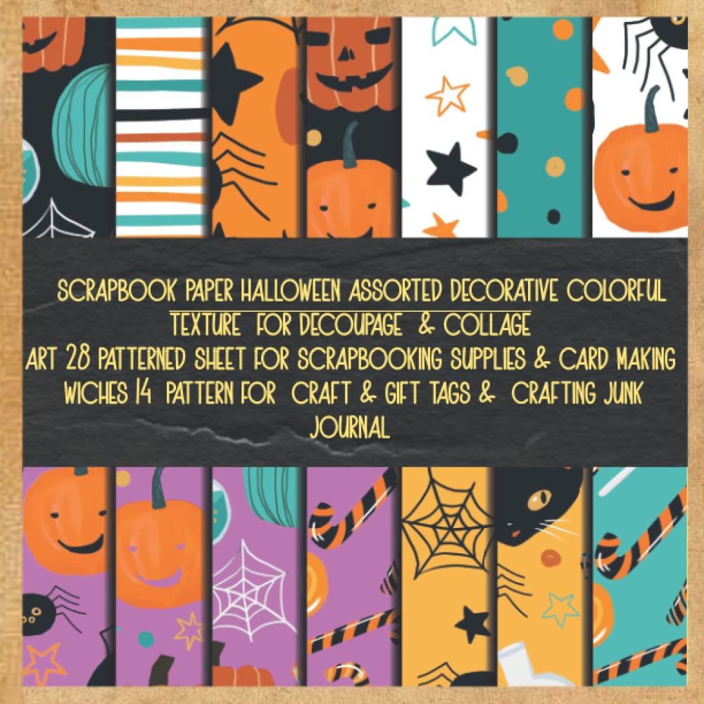 ler totalmente scrapbook paper halloween assorted decorative colorful texture for decoupage & collage art 28 patterned sheet for scrapbooking supplies & card... craft & gift tags & crafting junk journal