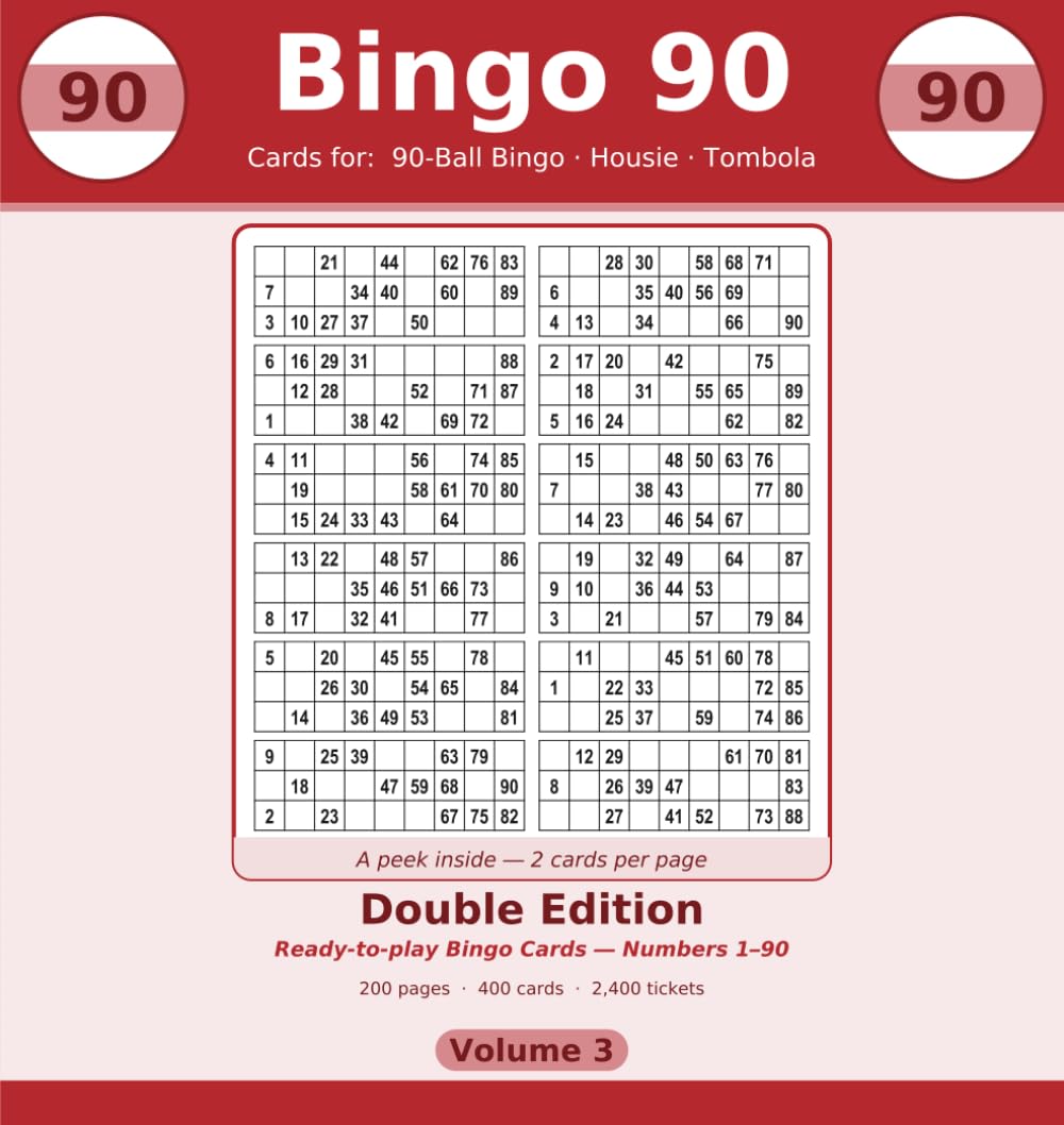 Bingo 90: Double Edition: 400 90-Ball Housie & Tombola Sheets, Two Cards Per Page (Volume 3) baixar o livro de graça