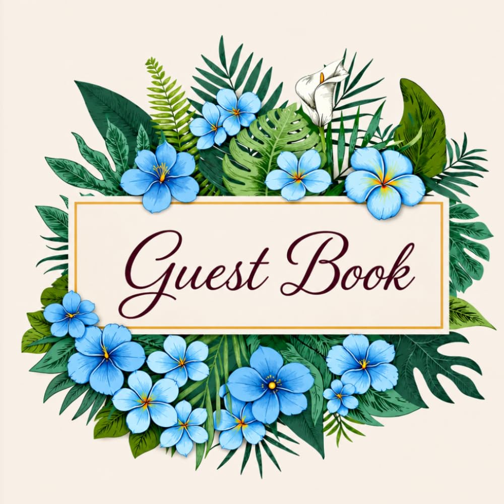 ler totalmente Elegant blue flower - Wedding Guest Book
