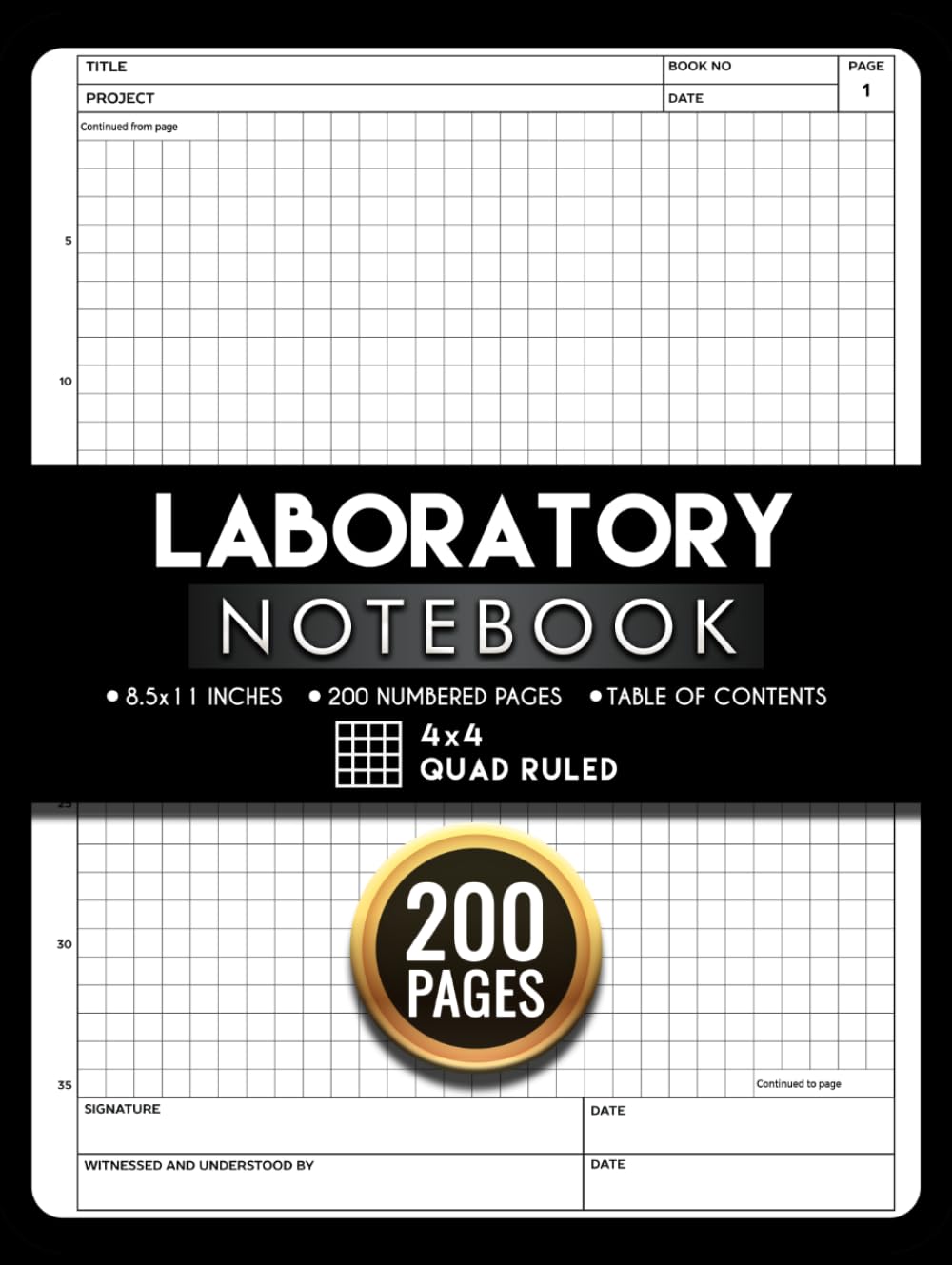 Laboratory Notebook 200 Pages Hardcover with 4x4 Grid Graph Paper: 4 Squares per Inch Quad Ruled Grid | 200 Numbered Pages | with Signed and Witnessed Every Page | Table of Contents | 8.25 x 11 Inches baixar o livro de graça