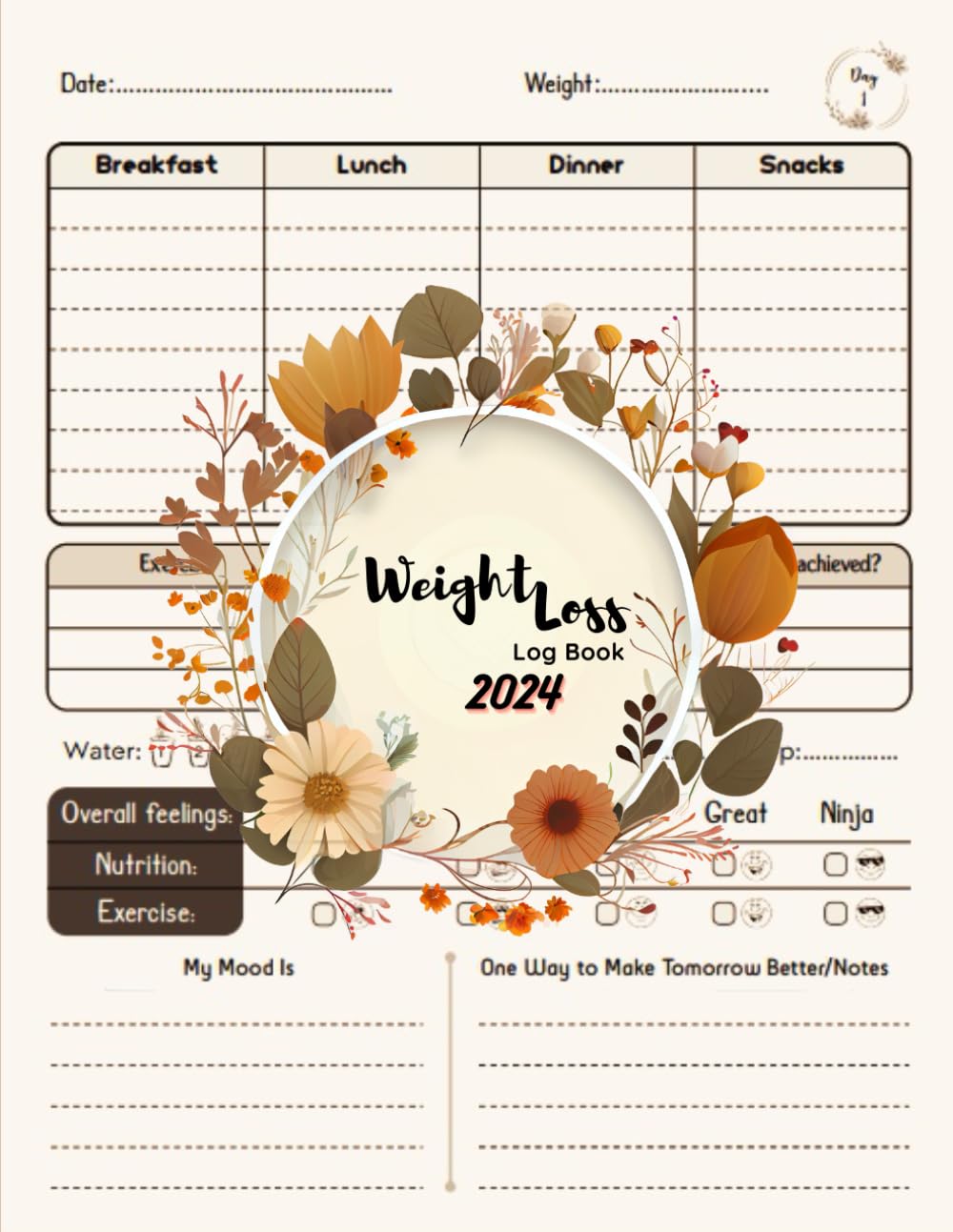 Weight Loss Log Book 2024: Planner With Body Measurements, Food, Mood Tracker for Women baixar o livro de graça